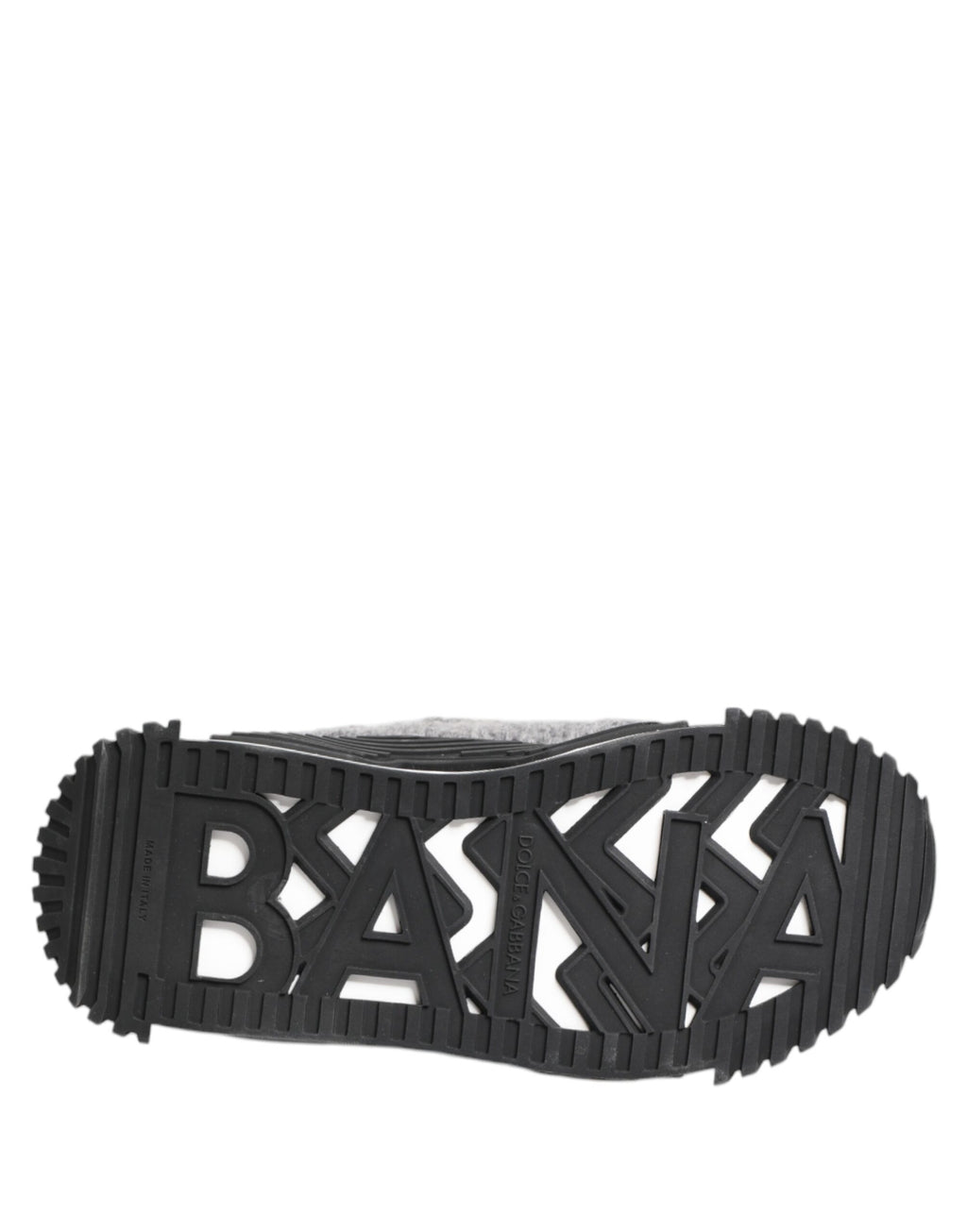 Chaussures basses noires et grises Dolce & Gabbana NS1, sneakers décontractés en cuir avec semelle blanche, vue de face.