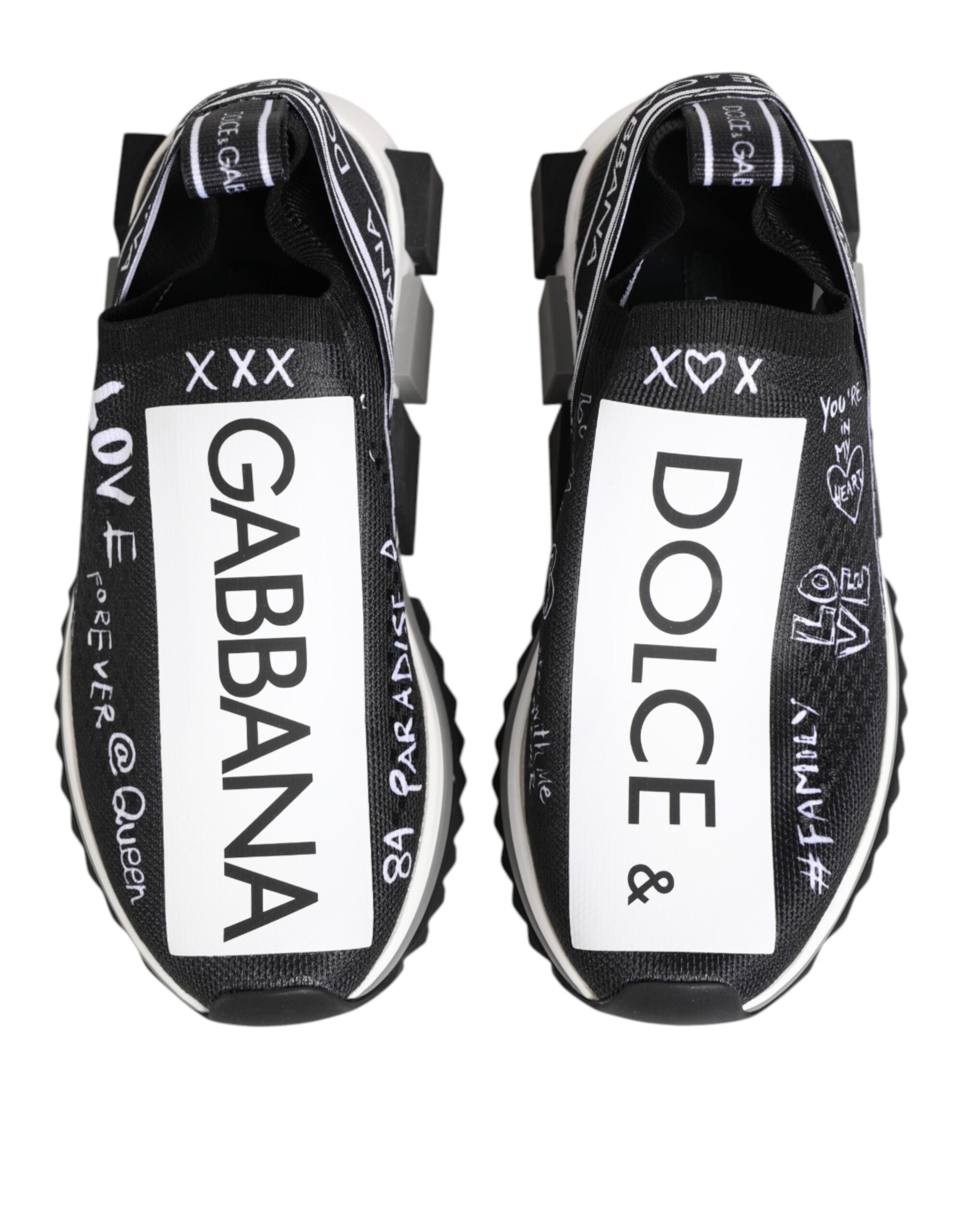 Chaussures sneakers basses Dolce & Gabbana Sorrento en noir et blanc avec logo sur le côté, vue de face