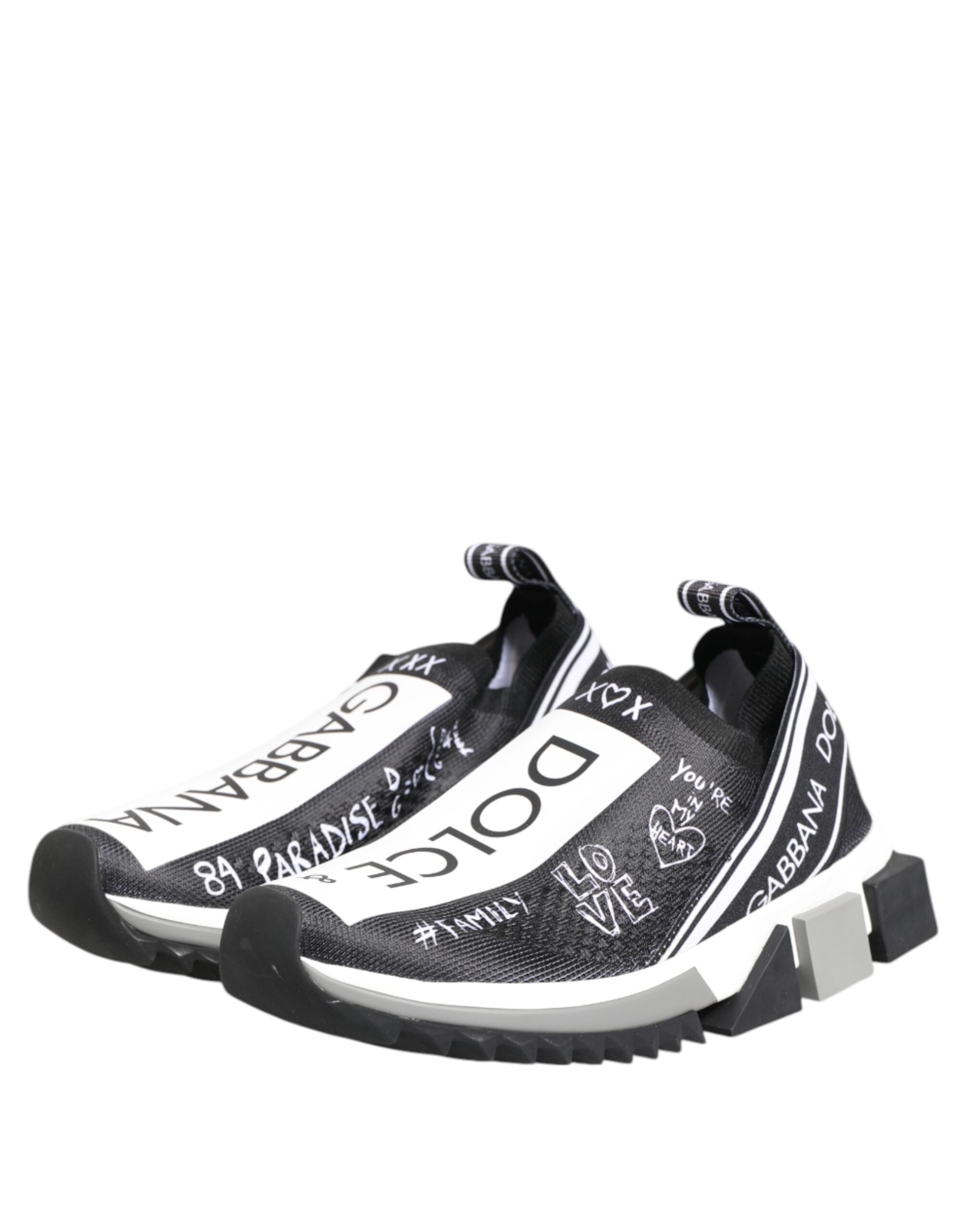 Chaussures sneakers basses Dolce & Gabbana Sorrento en noir et blanc, vue de face, en toile avec logo de la marque.