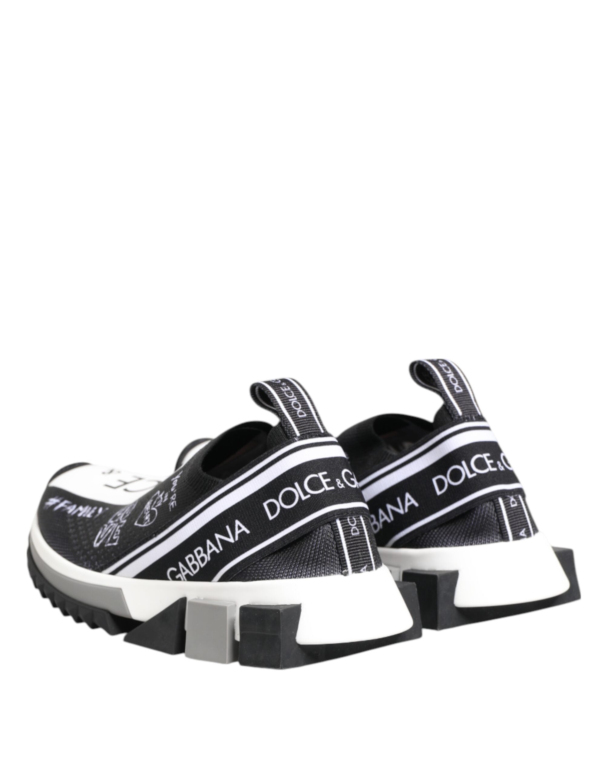 Chaussures sneakers basses Dolce & Gabbana Sorrento noires et blanches, baskets élégantes en cuir avec semelle blanche.
