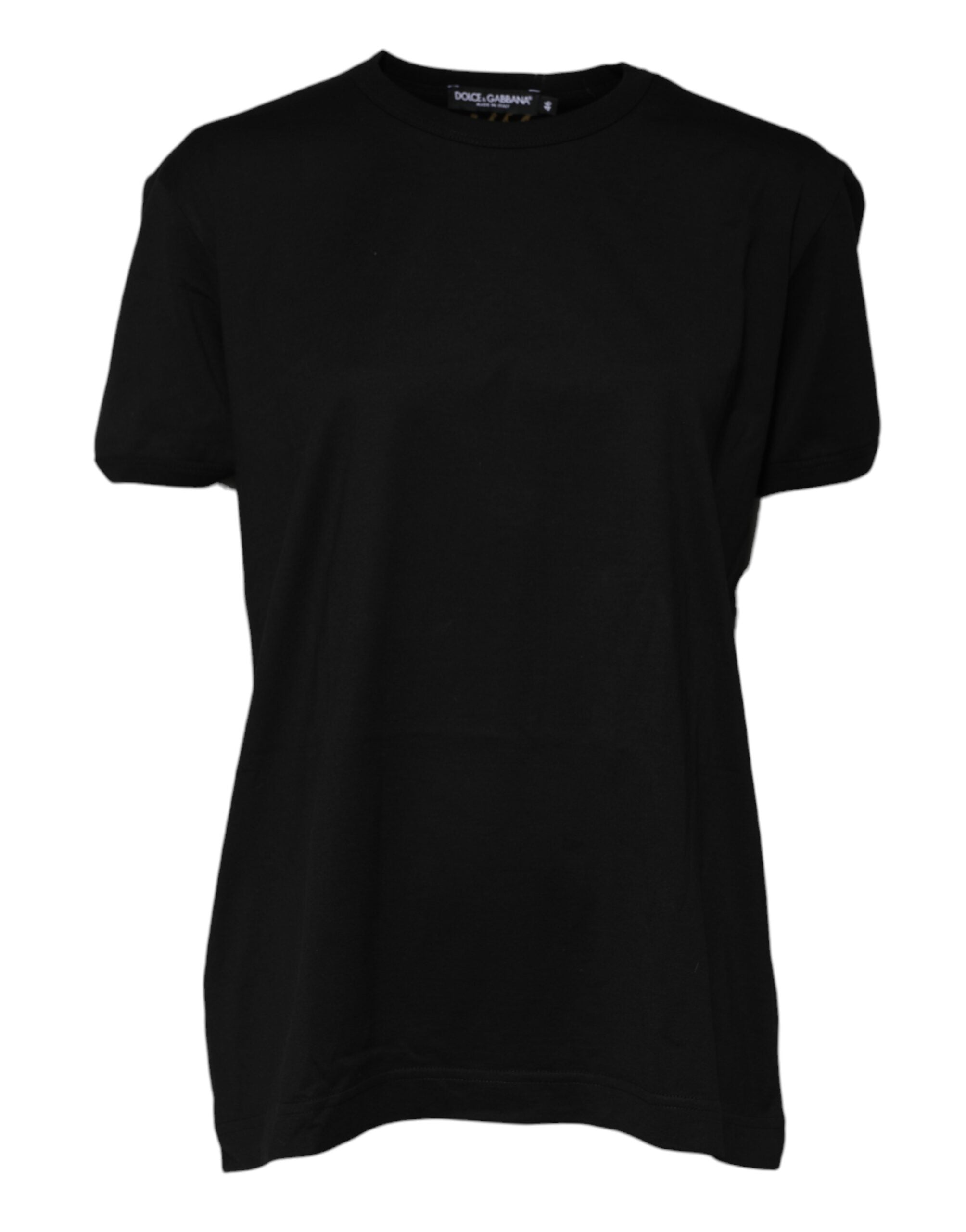 T-shirt à col rond Dolce & Gabbana en coton noir avec motif porte-bonheur, vue de face.