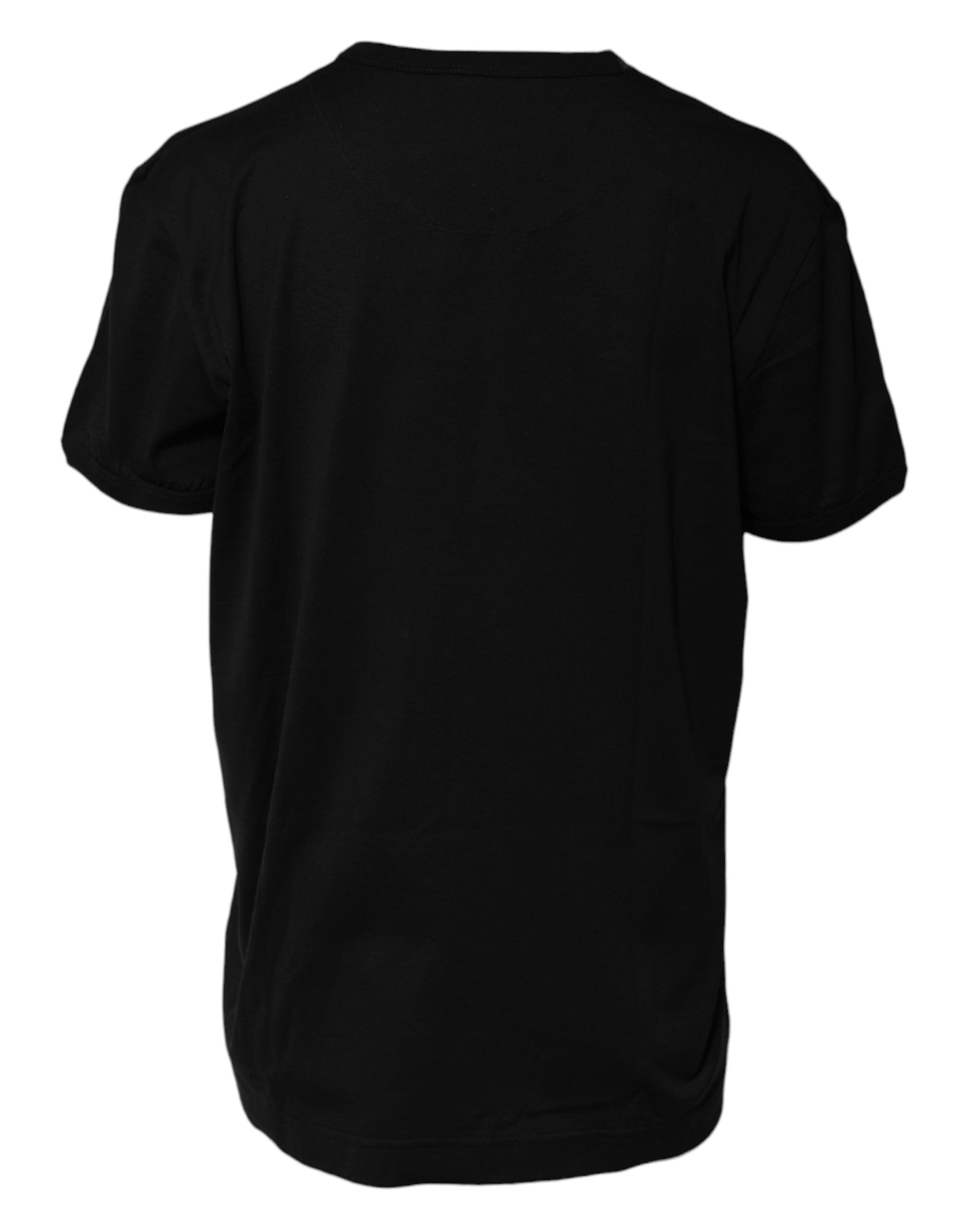 T-shirt noir en coton Dolce & Gabbana avec col rond et motif porte-bonheur, vue de face.