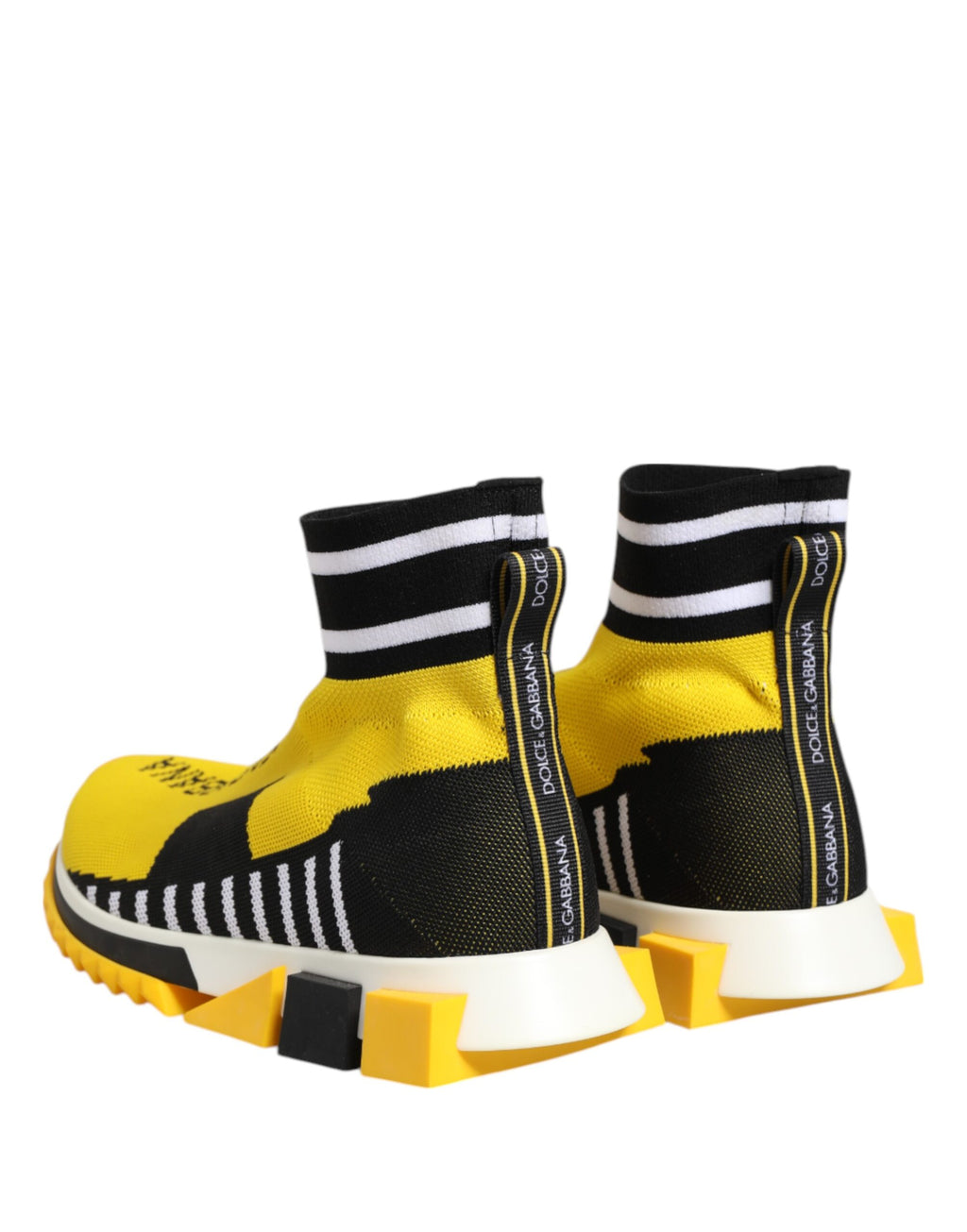 Chaussures Sneakers Dolce & Gabbana Sorrento jaunes et noires avec motifs, vue de profil.
