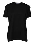 T-shirt noir en coton Dolce & Gabbana, coupe classique à col rond, avec motif de symbole de chance sur le devant.