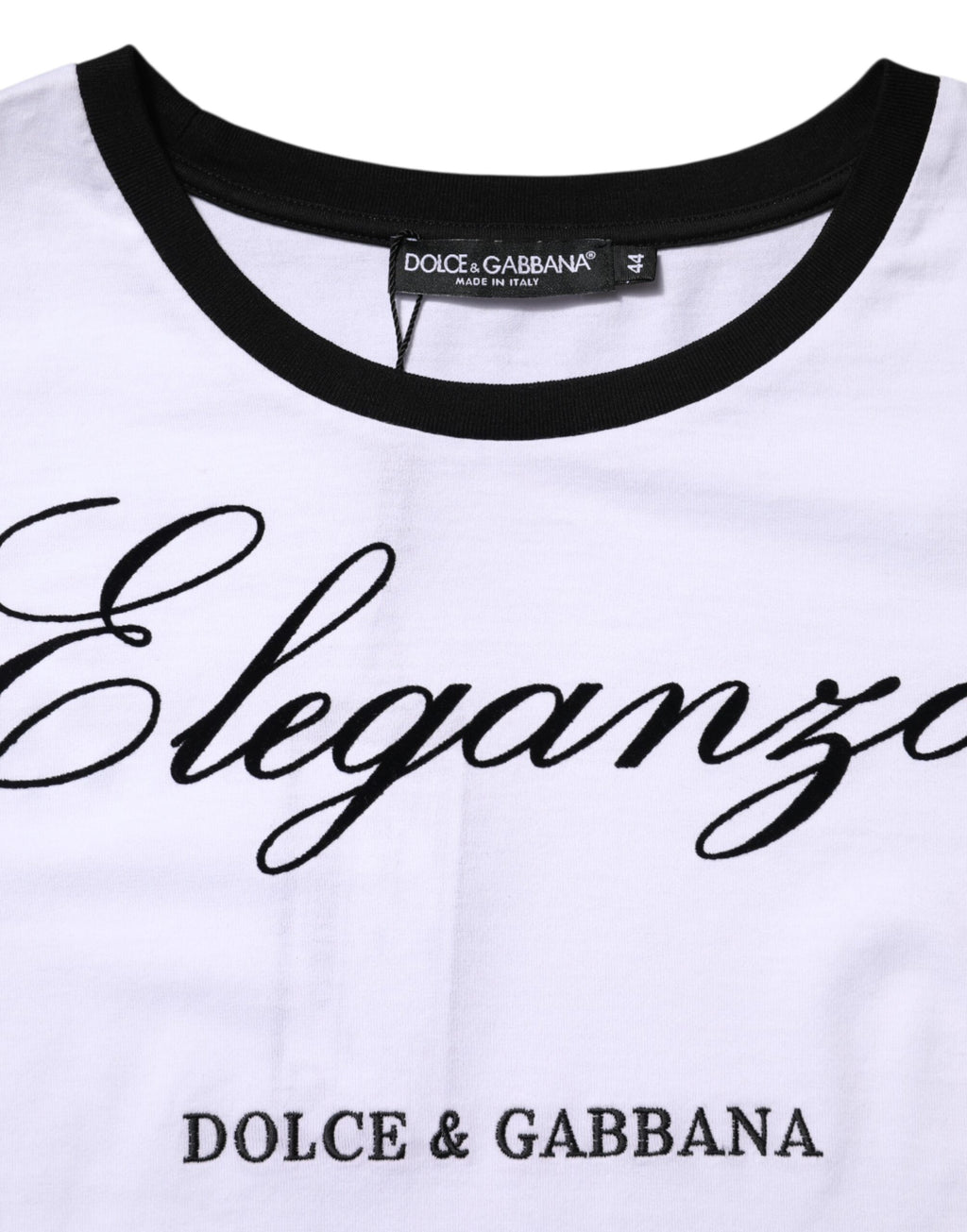 T-shirt blanc Dolce & Gabbana Eleganza en coton avec col rond, vue de face.