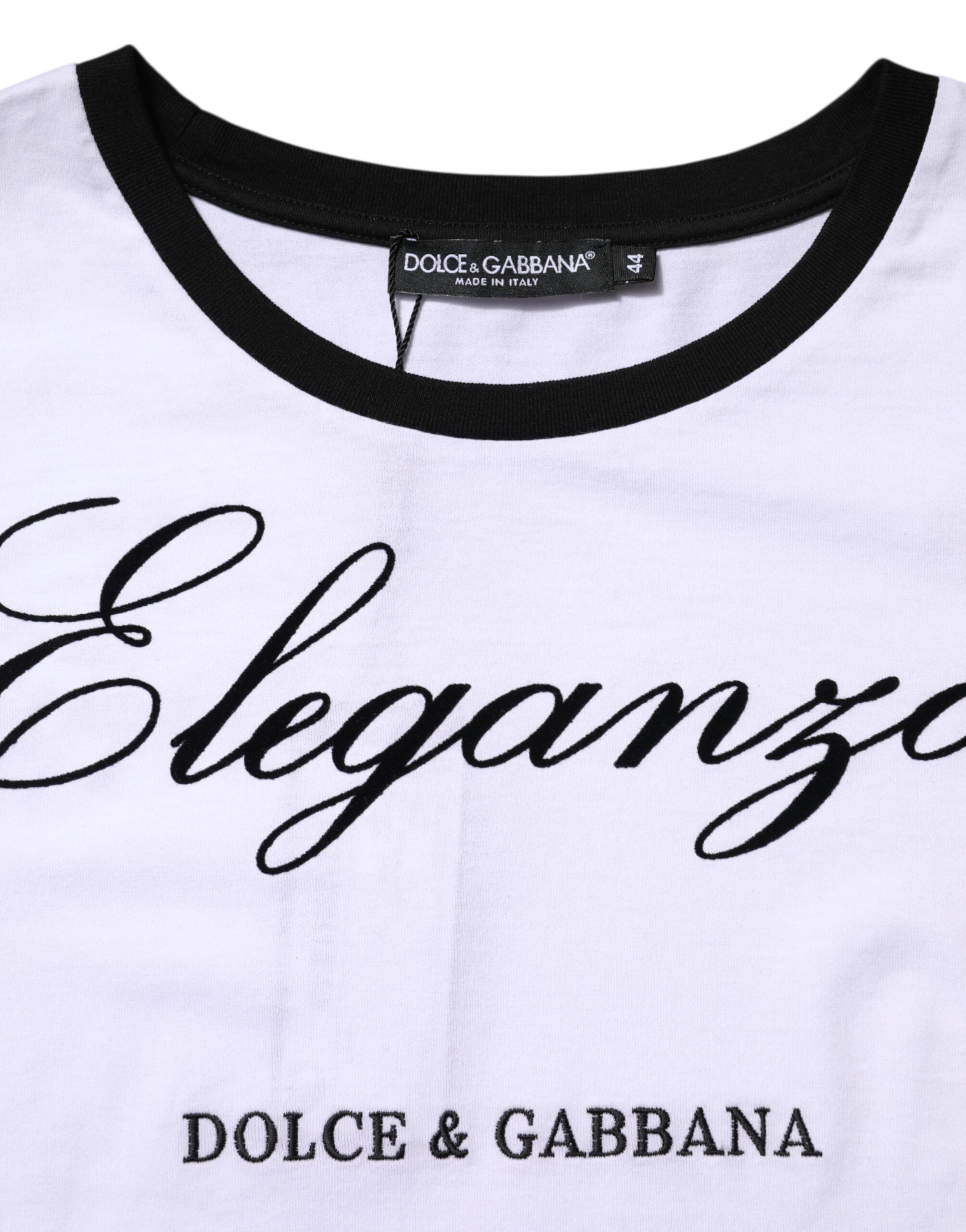 T-shirt blanc Dolce & Gabbana Eleganza en coton avec col rond, vue de face.