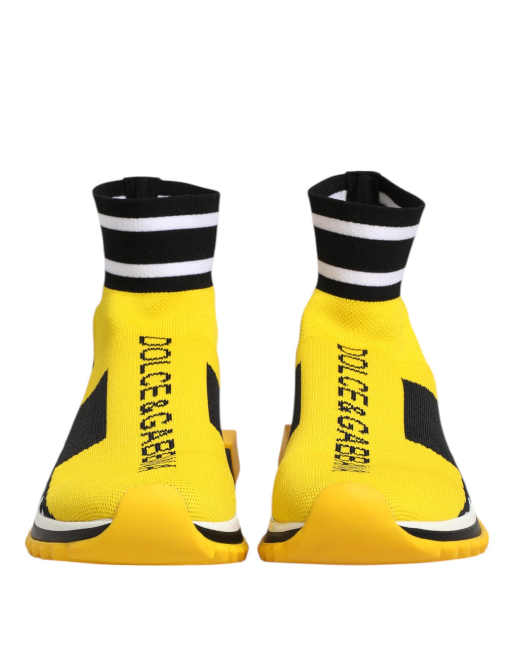 Chaussures sneakers Dolce & Gabbana Sorrento jaunes et noires, mode élégante avec détails colorés, vue de face.