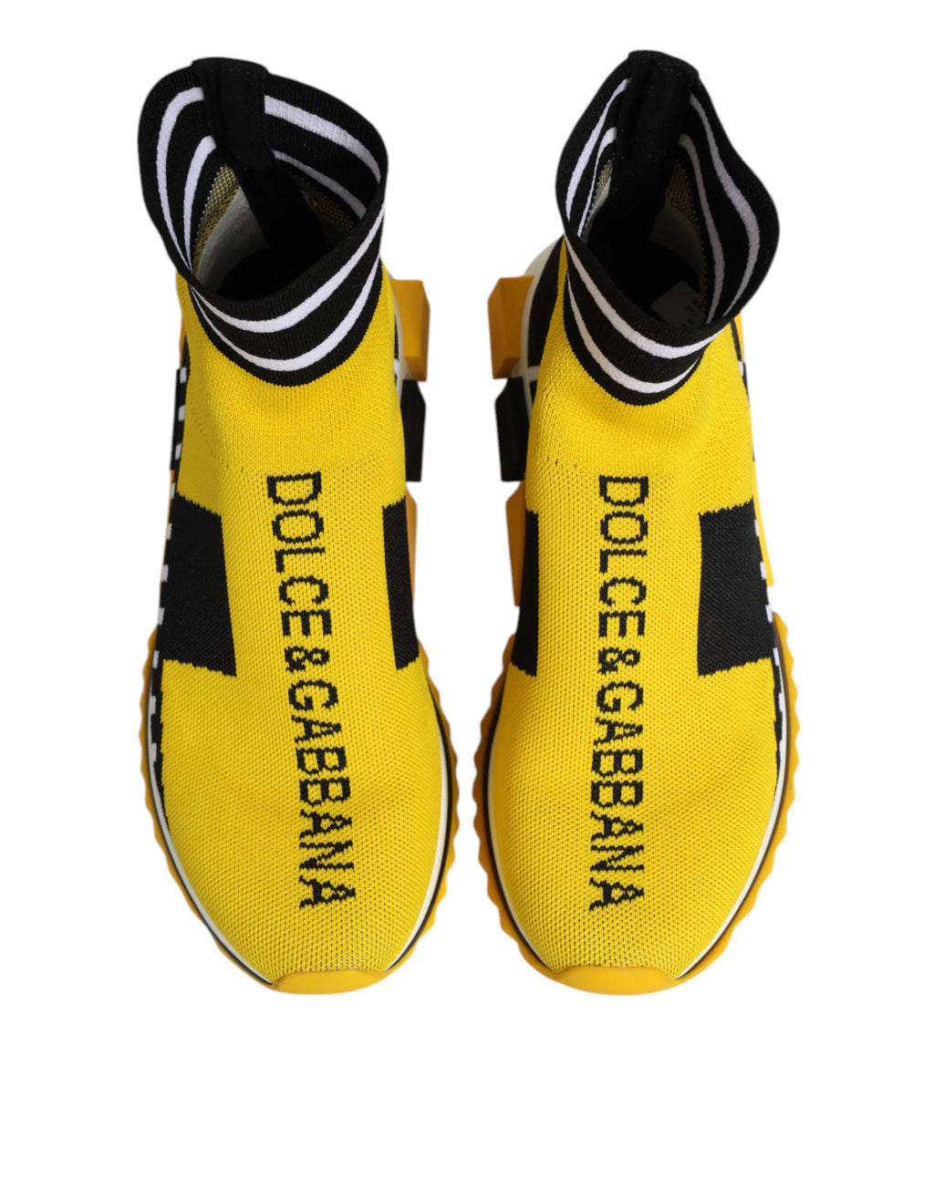Chaussures sneakers Dolce & Gabbana Sorrento jaunes et noires, style sporty avec logo distinctif, vue de face.