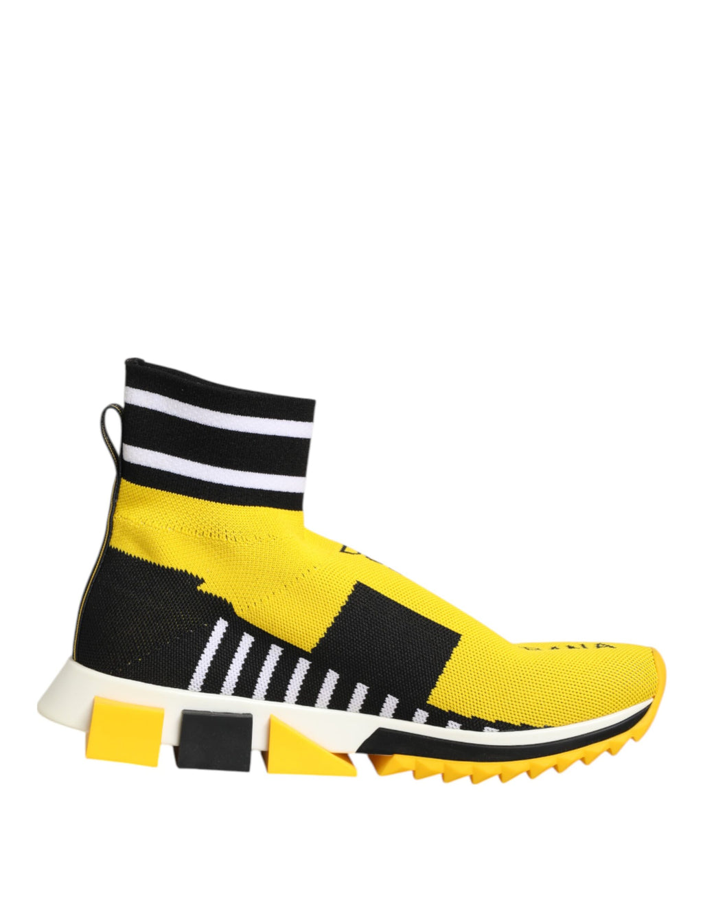 Chaussures sneakers Dolce & Gabbana Sorrento jaunes et noires avec logo et design coloré, vue de face.