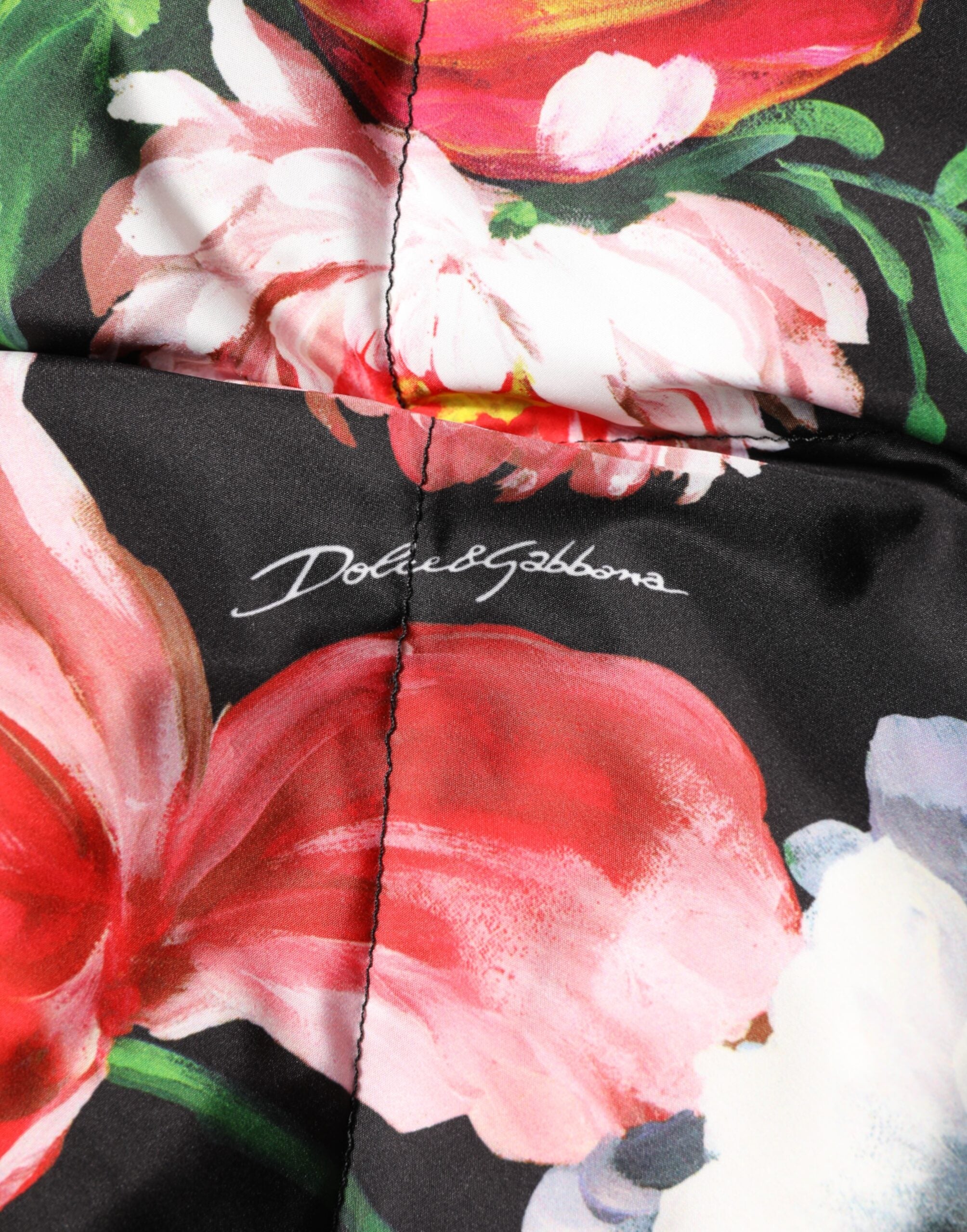 Doudoune Dolce & Gabbana à capuche avec motif floral multicolore, chaud et tendance, pour femmes.