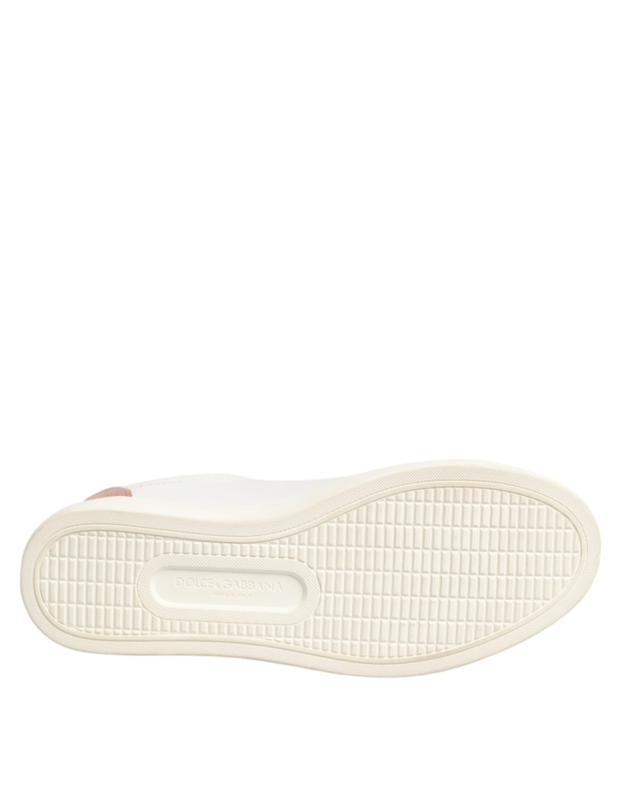 Chaussures basses en cuir blanc et rose de Dolce & Gabbana, sneakers tendance pour femme, vue de face