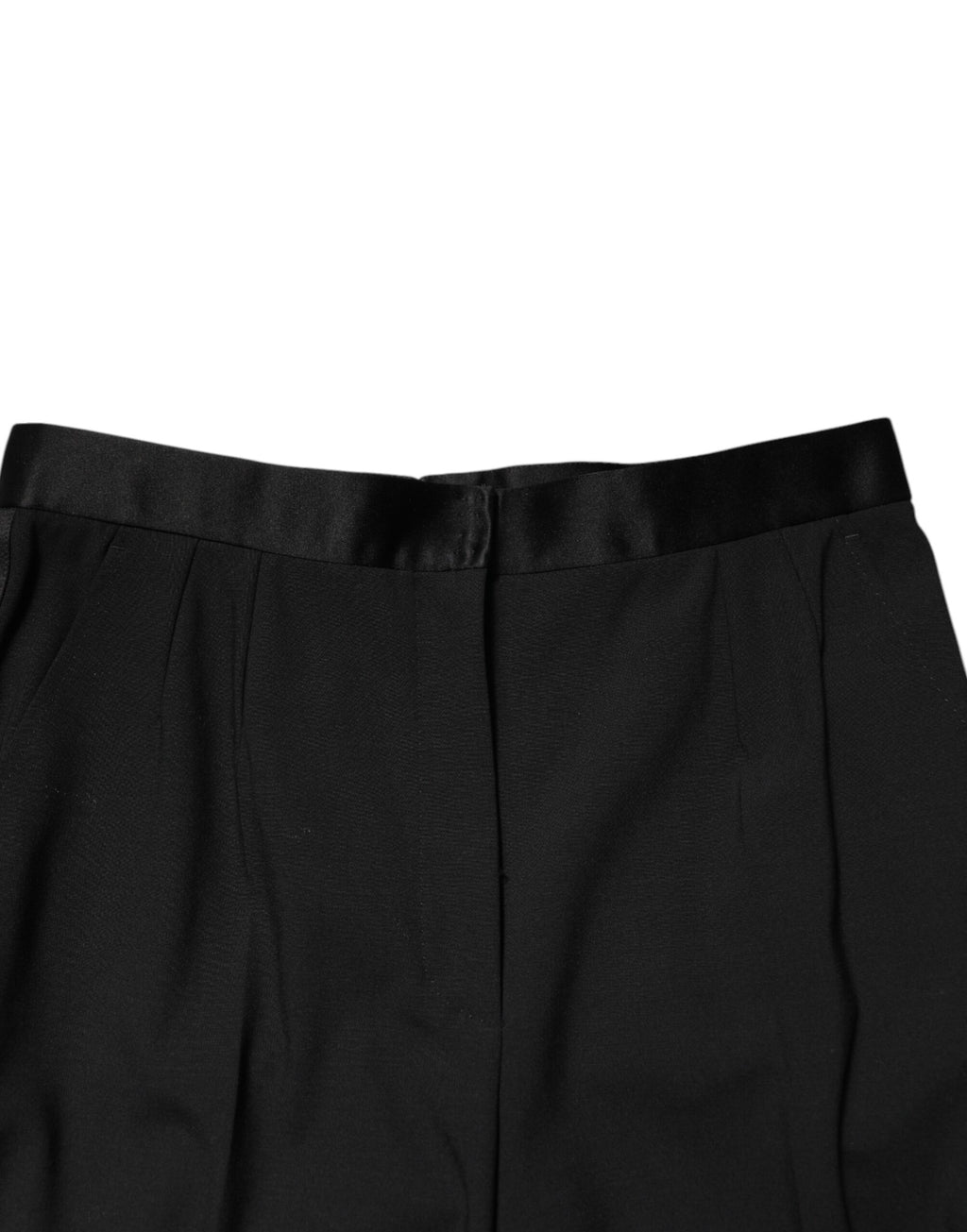 Pantalon en laine noire Dolce & Gabbana, taille haute, fuselé et tapered, vue de face sur un fond neutre.