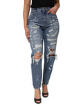 Jeans femme Dolce & Gabbana Blue à taille haute déchirée, en denim décontracté et tendance.