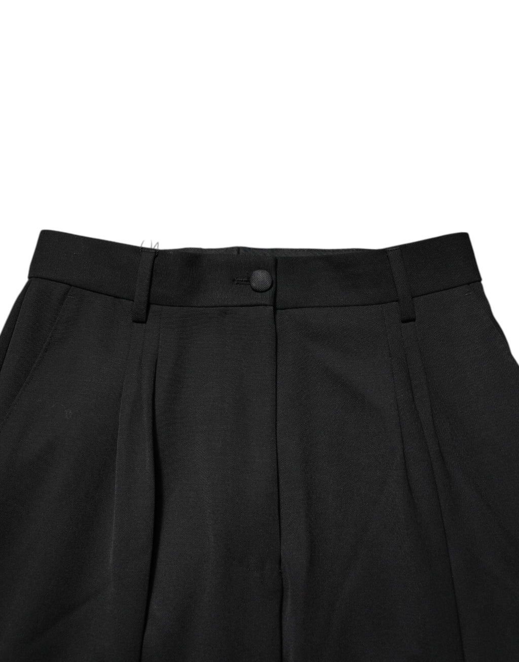 Pantalons en laine droite noire Dolce & Gabbana avec fermeture éclair et détails zip, élégants et modernes.
