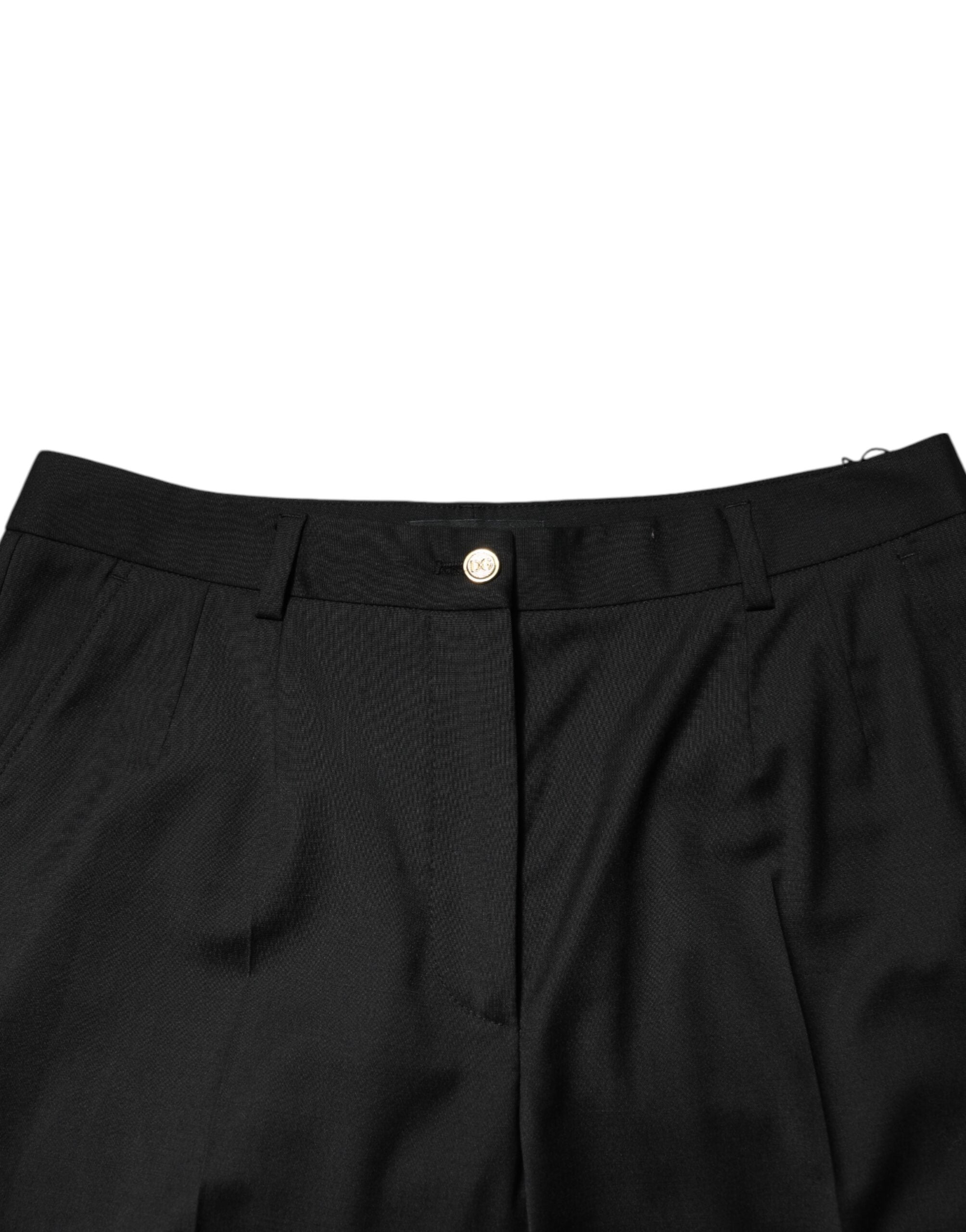 Pantalon femme noir en polyester Dolce & Gabbana, coupe tapered, pantalon tendance avec poche avant et taille élastique.