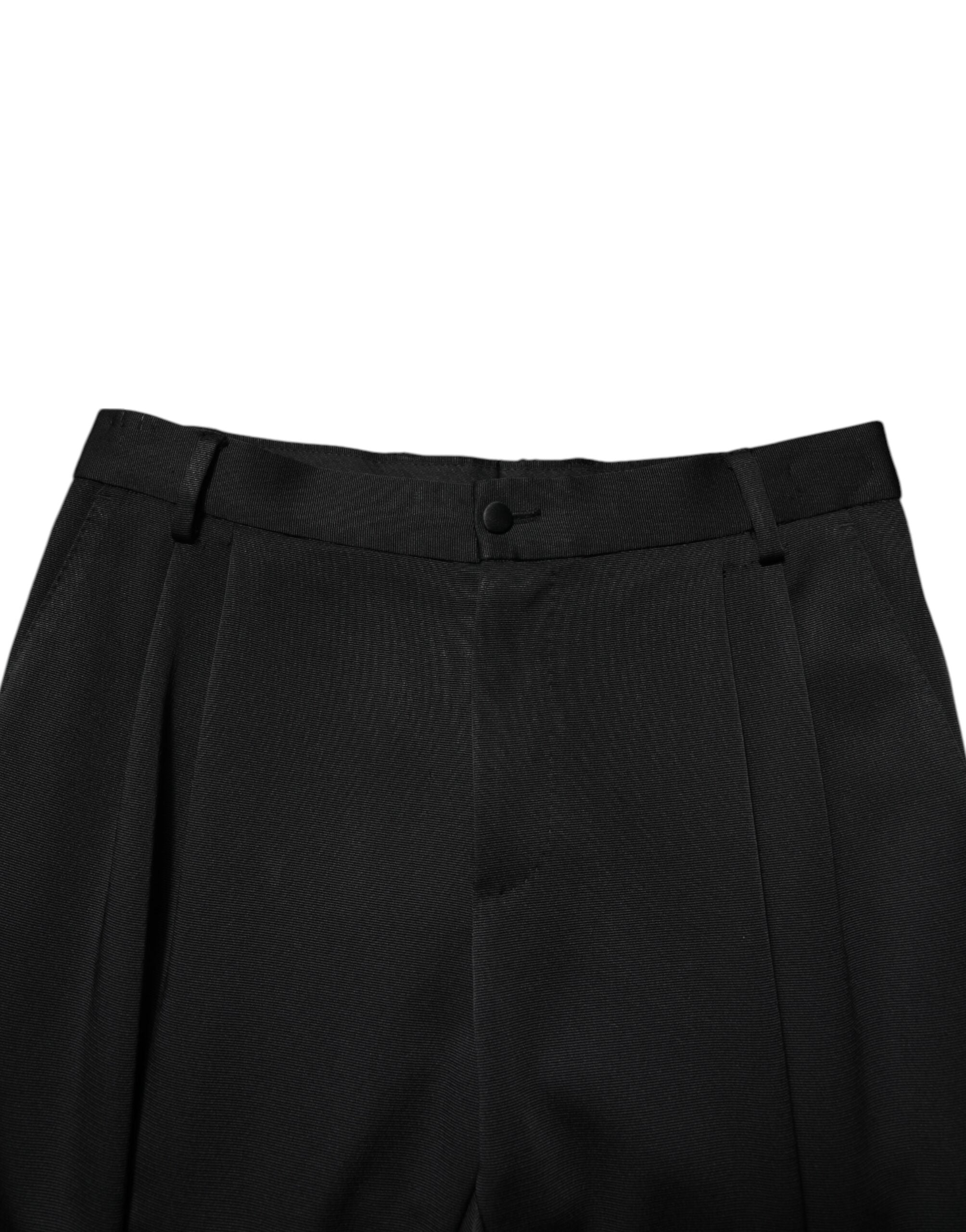 Pantalon taille haute en acétate noir Dolce & Gabbana, coupe tapered, style élégant et sophistiqué.