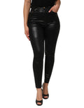 Jeans skinny taille haute noir Dolce & Gabbana GRACE en denim, vue de face avec détails de couture et ceinture ajustée.
