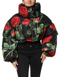 Manteau matelassé Dolce & Gabbana multicolore avec motifs floraux et fermeture éclair complète.
