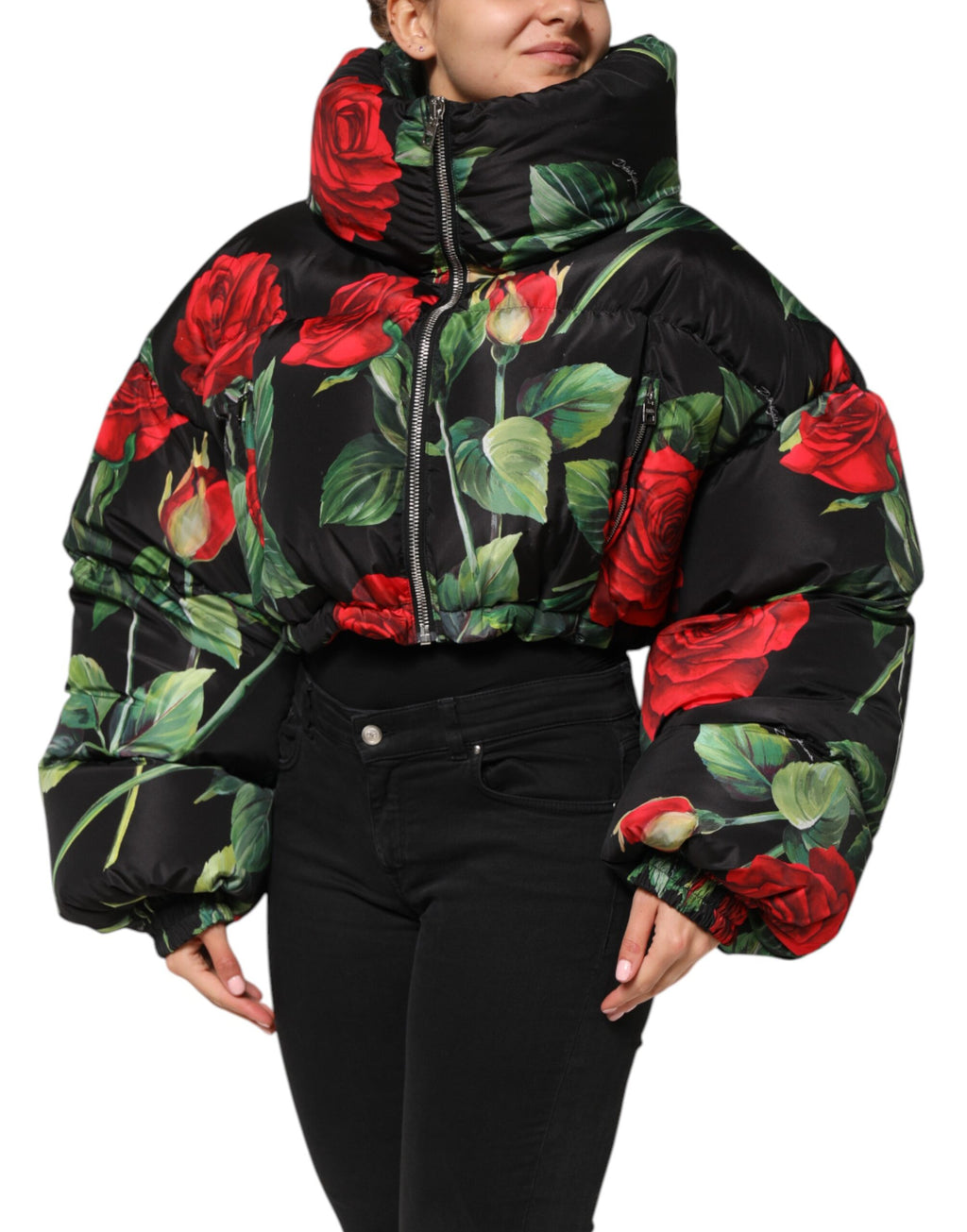 Doudoune Dolce & Gabbana multicolore à fleurs, veste matelassée avec fermeture éclair complète, style élégant et vibrant.