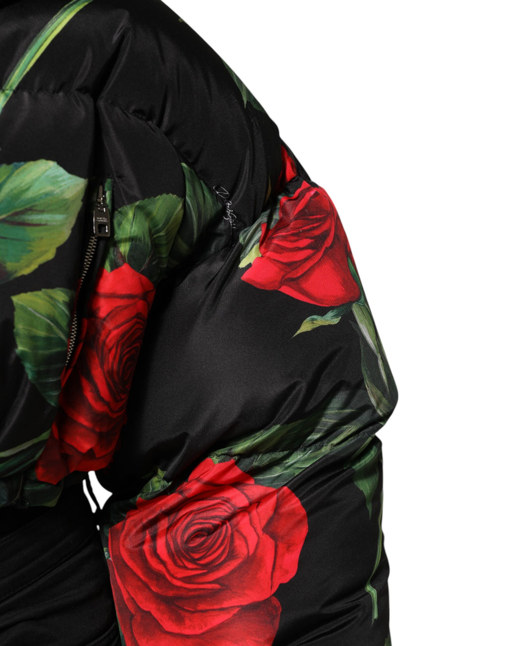 Veste matelassée Dolce & Gabbana à fleurs multicolores avec fermeture éclair, style chaud et tendance.