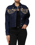 Veste en jean en coton bleu Dolce & Gabbana avec cristaux ornés, style élégant et sophistiqué.