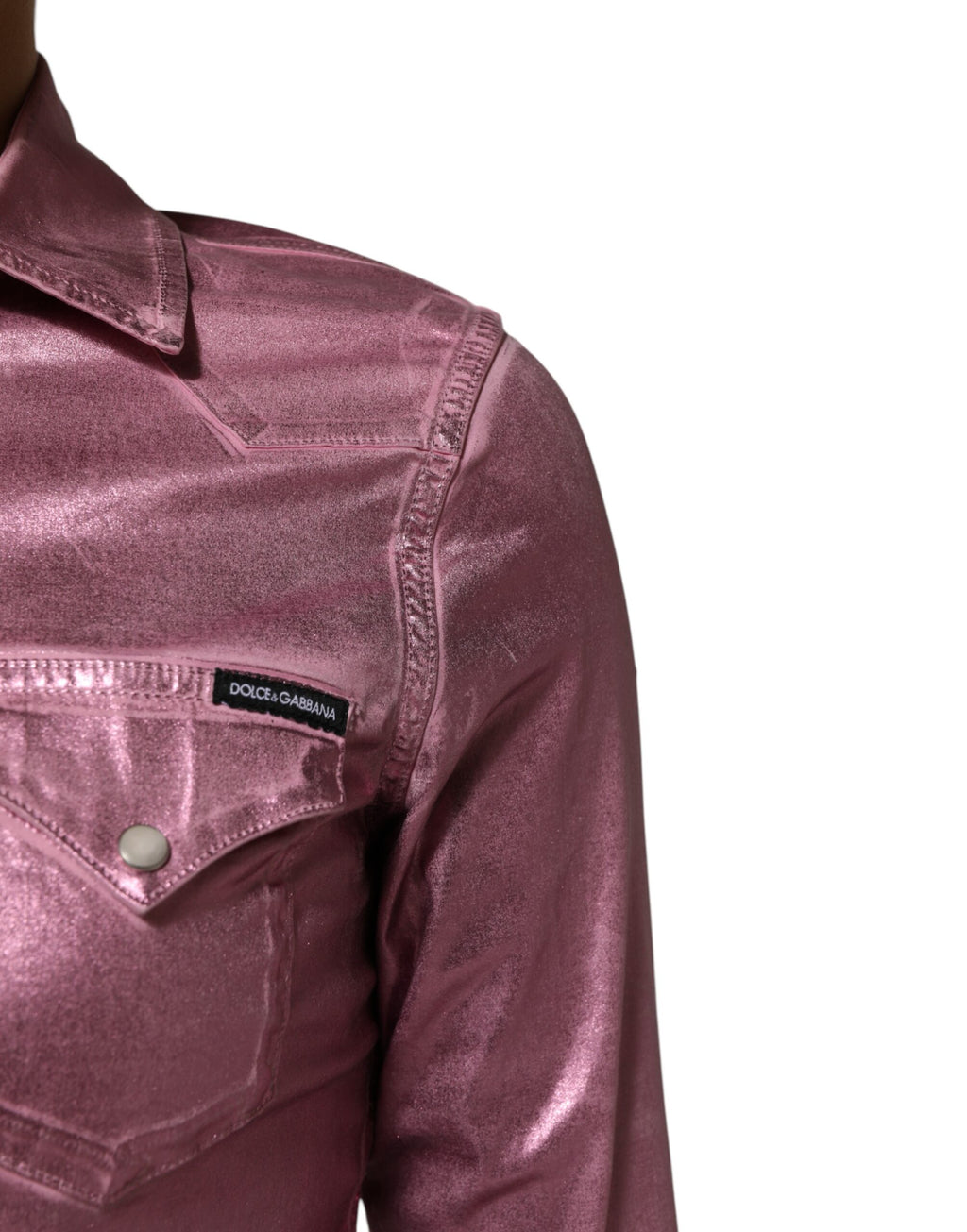 Veste courte en coton stretch rose de Dolce & Gabbana avec col, élégante et tendance, visible dans l'image.