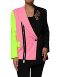 Manteau Dolce & Gabbana à patchwork multicolore avec embellissements, détails en tissu et finition sophistiquée.