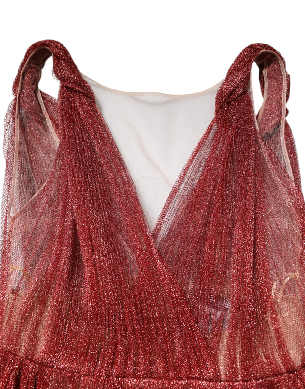 Robe midi sans manches en mesh bordeaux de Dolce & Gabbana, coupe en ligne A élégante et sophistiquée.