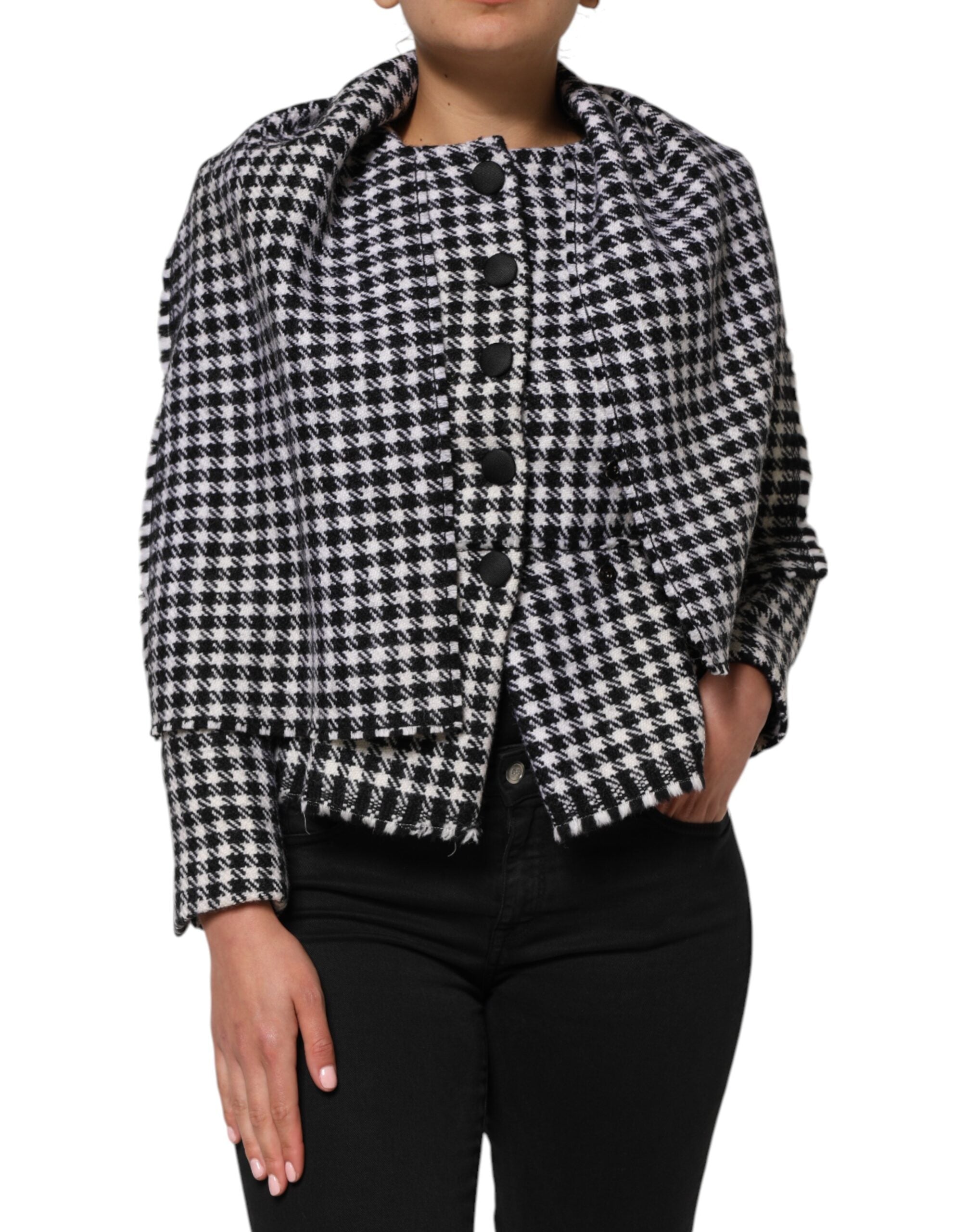 Veste en laine multicolore à motif monochrome de Dolce & Gabbana, style élégant et moderne, vue de face.