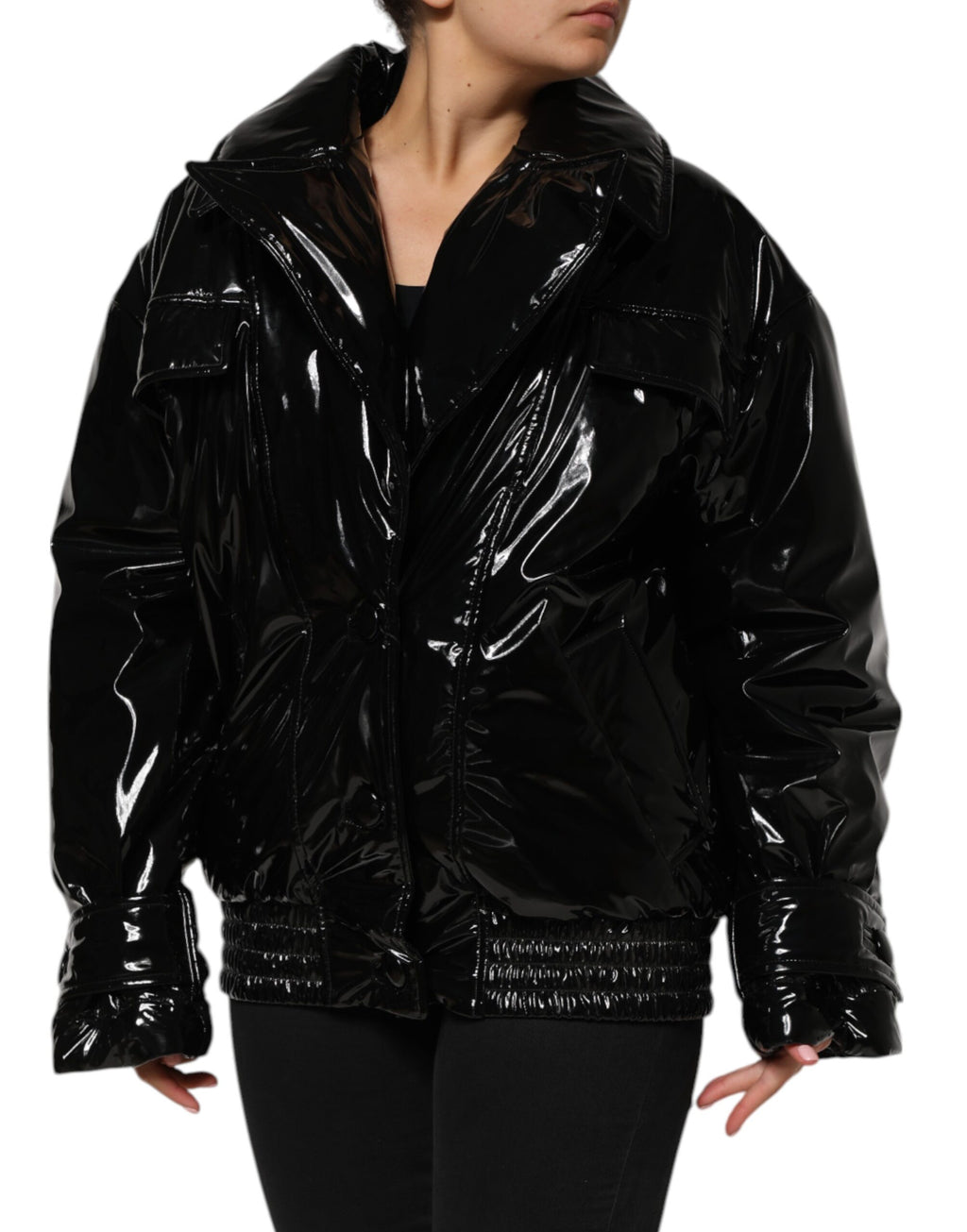 Doudoune noire en polyester matelassé de Dolce & Gabbana, veste chaude et élégante avec rembourrage pour l'hiver.