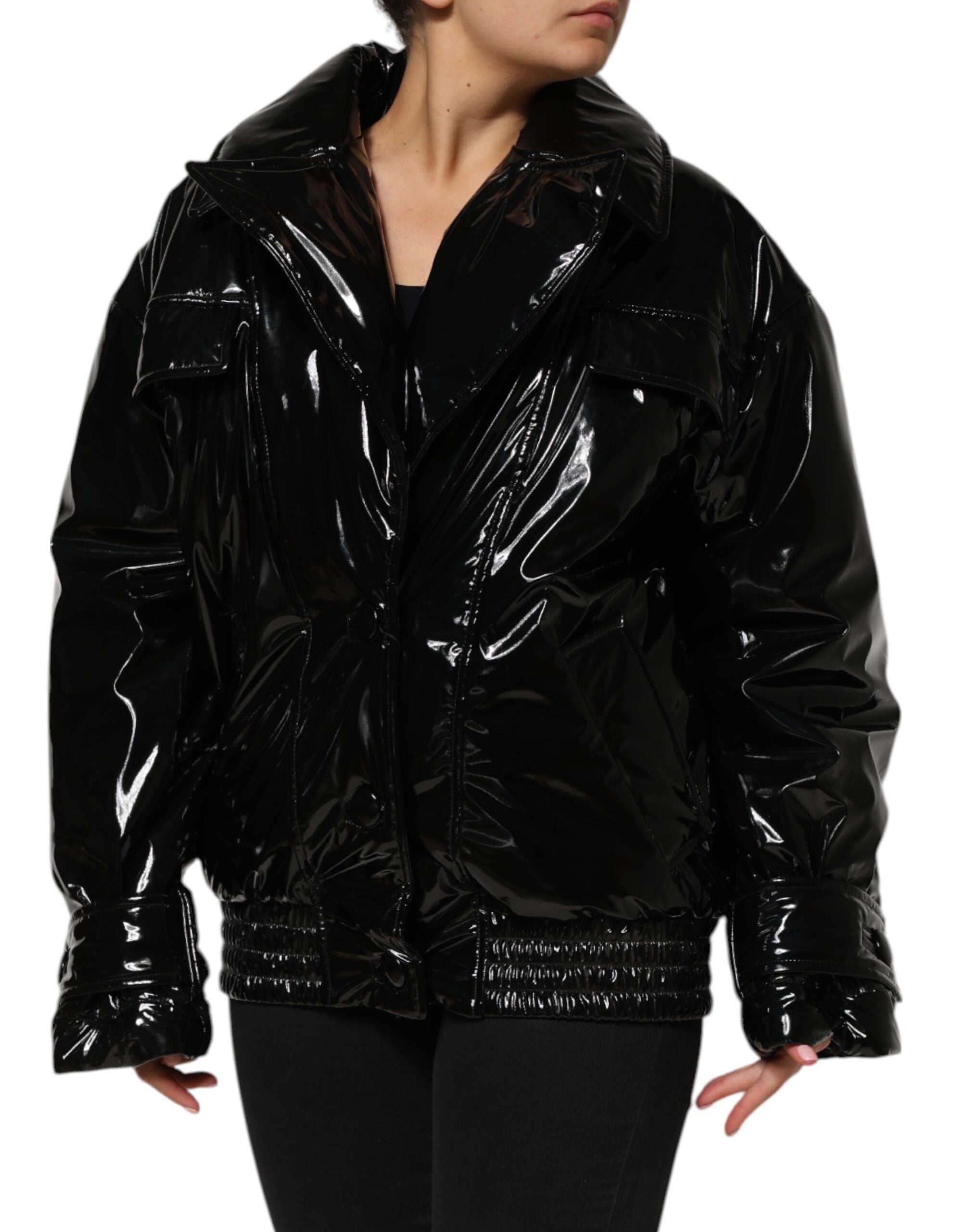 Doudoune noire en polyester matelassé de Dolce & Gabbana, veste chaude et élégante avec rembourrage pour l'hiver.