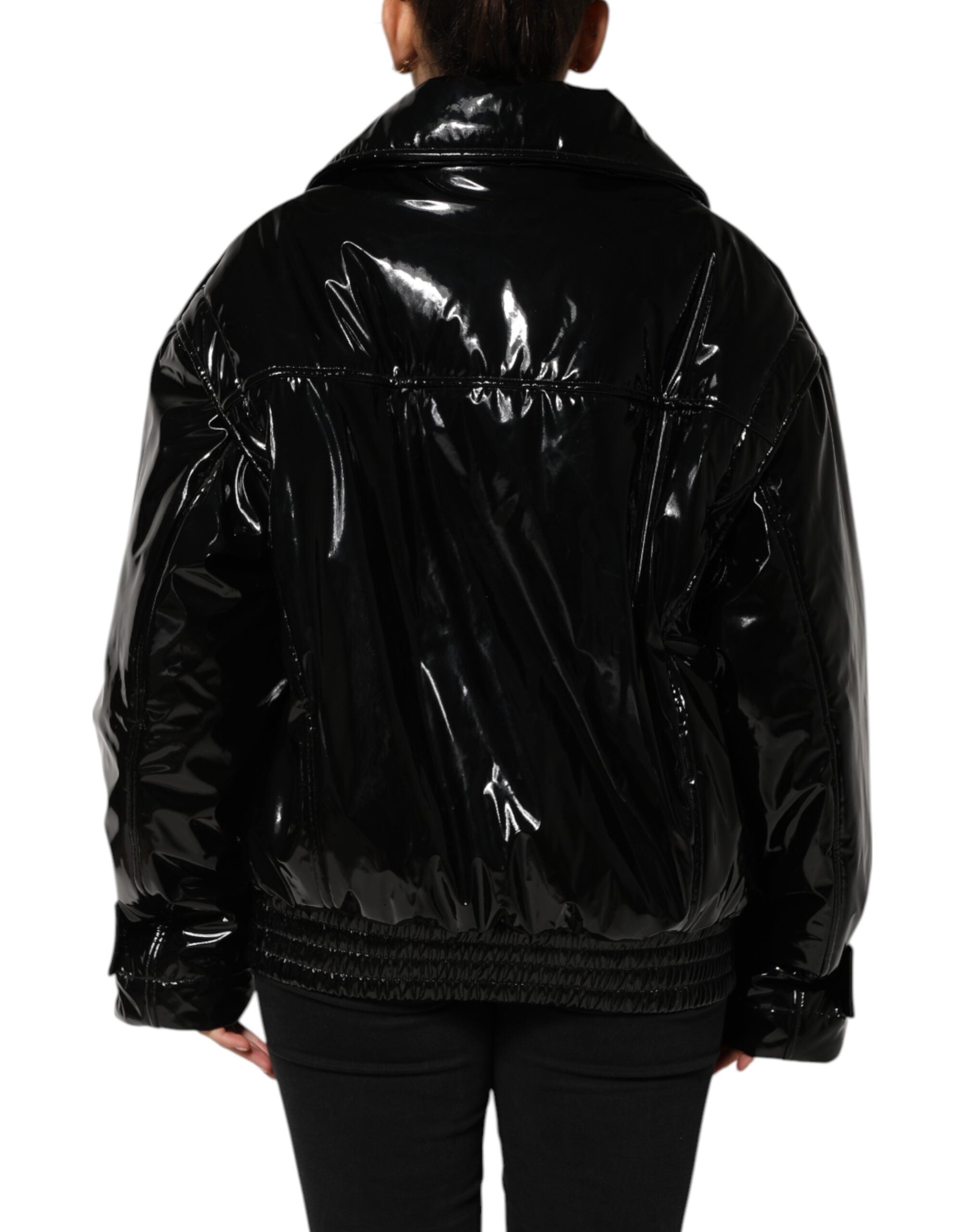 Veste matelassée noire en polyester Dolce & Gabbana, parka puffer avec fermeture éclair et col montant.