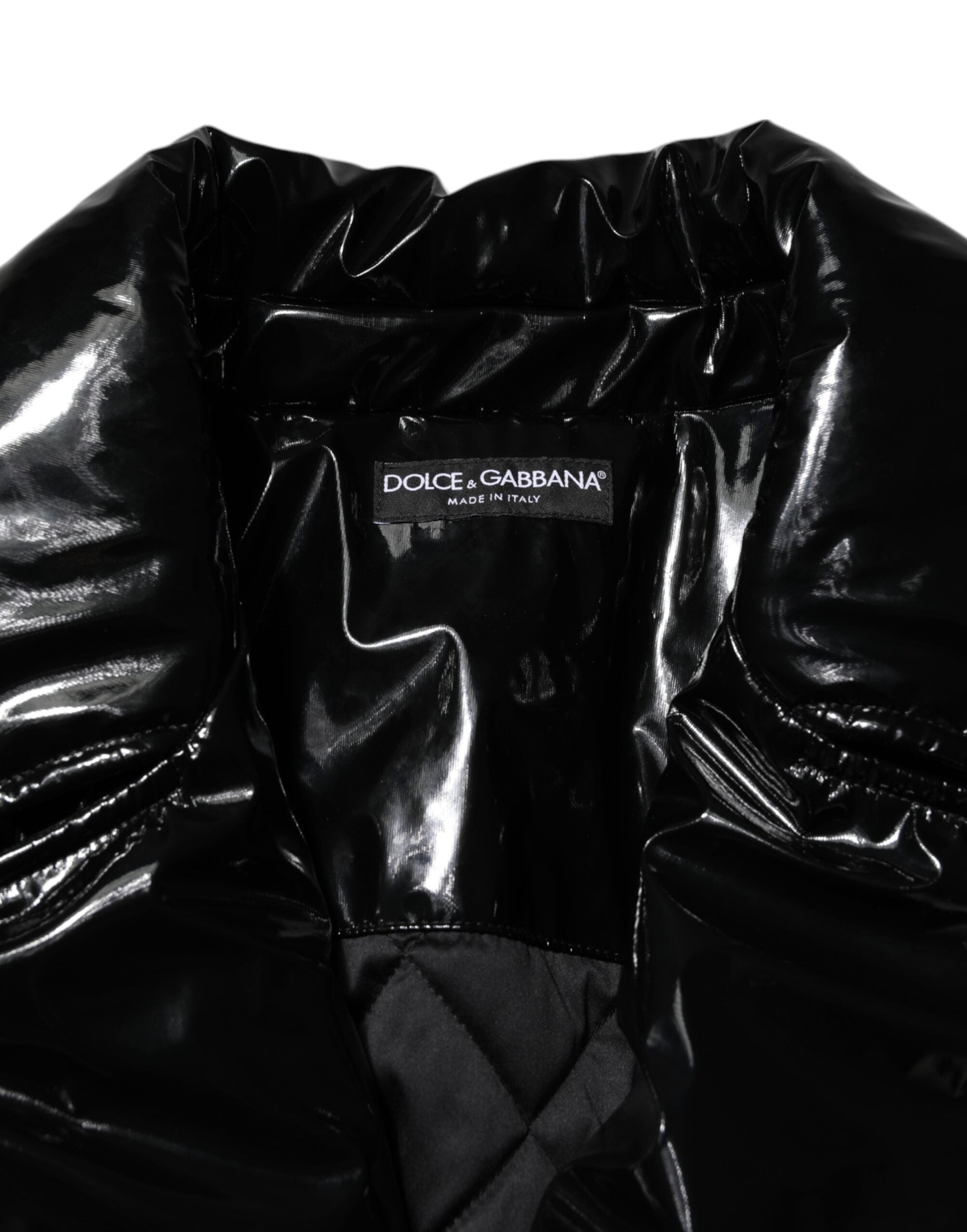 Veste matelassée noire en polyester de Dolce & Gabbana, manteau puffer chaud et élégant pour femmes.
