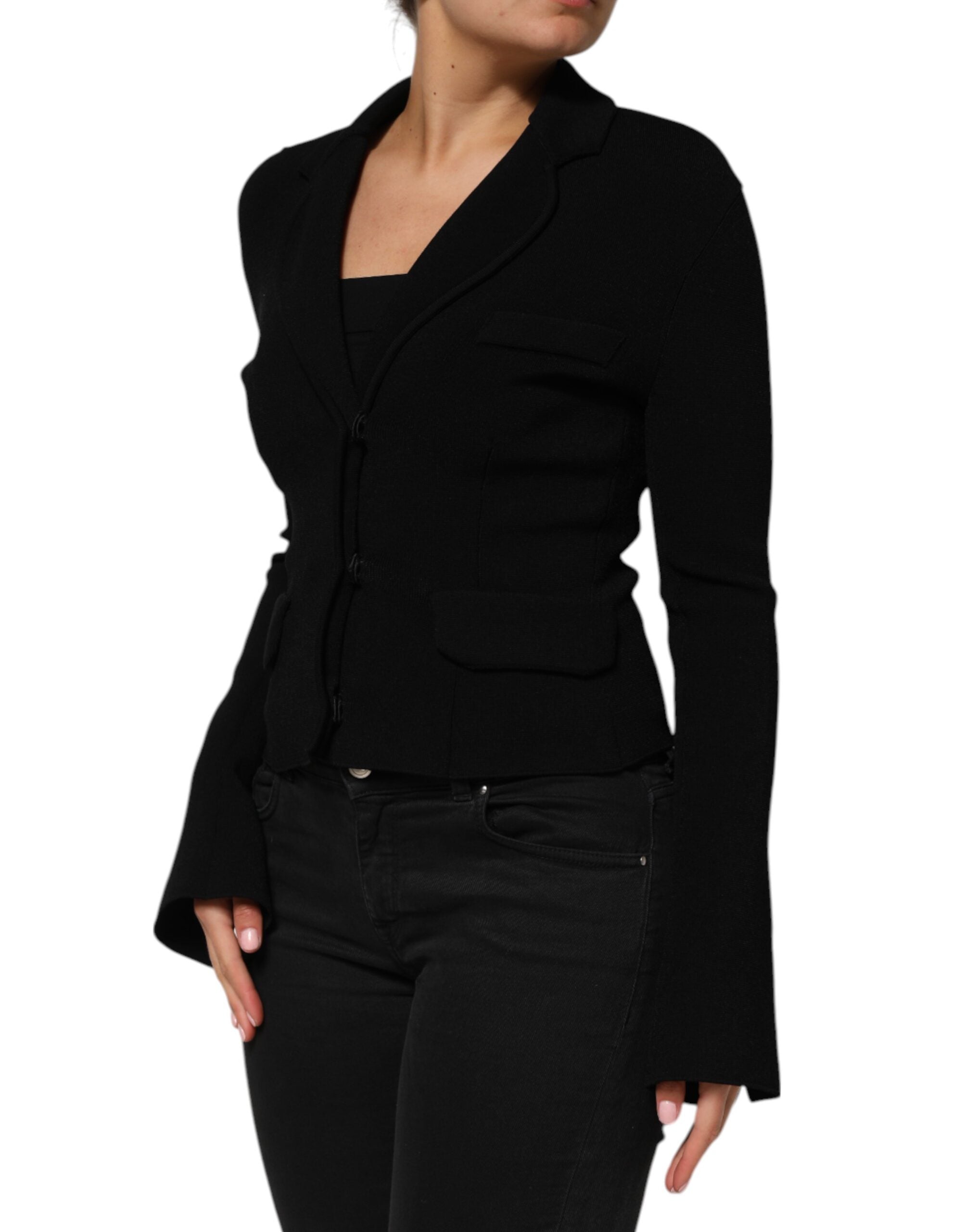 Veste blazer Dolce & Gabbana en viscose noire, à un seul bouton, style élégant et moderne, vue de face sur fond neutre.