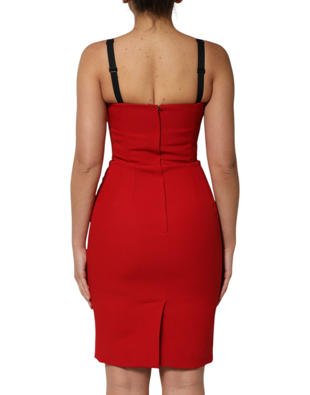 Robe rouge moulante Dolce & Gabbana, robe droite longueur genou, tissu stretch, élégante et ajustée, pour une tenue sophistiquée.