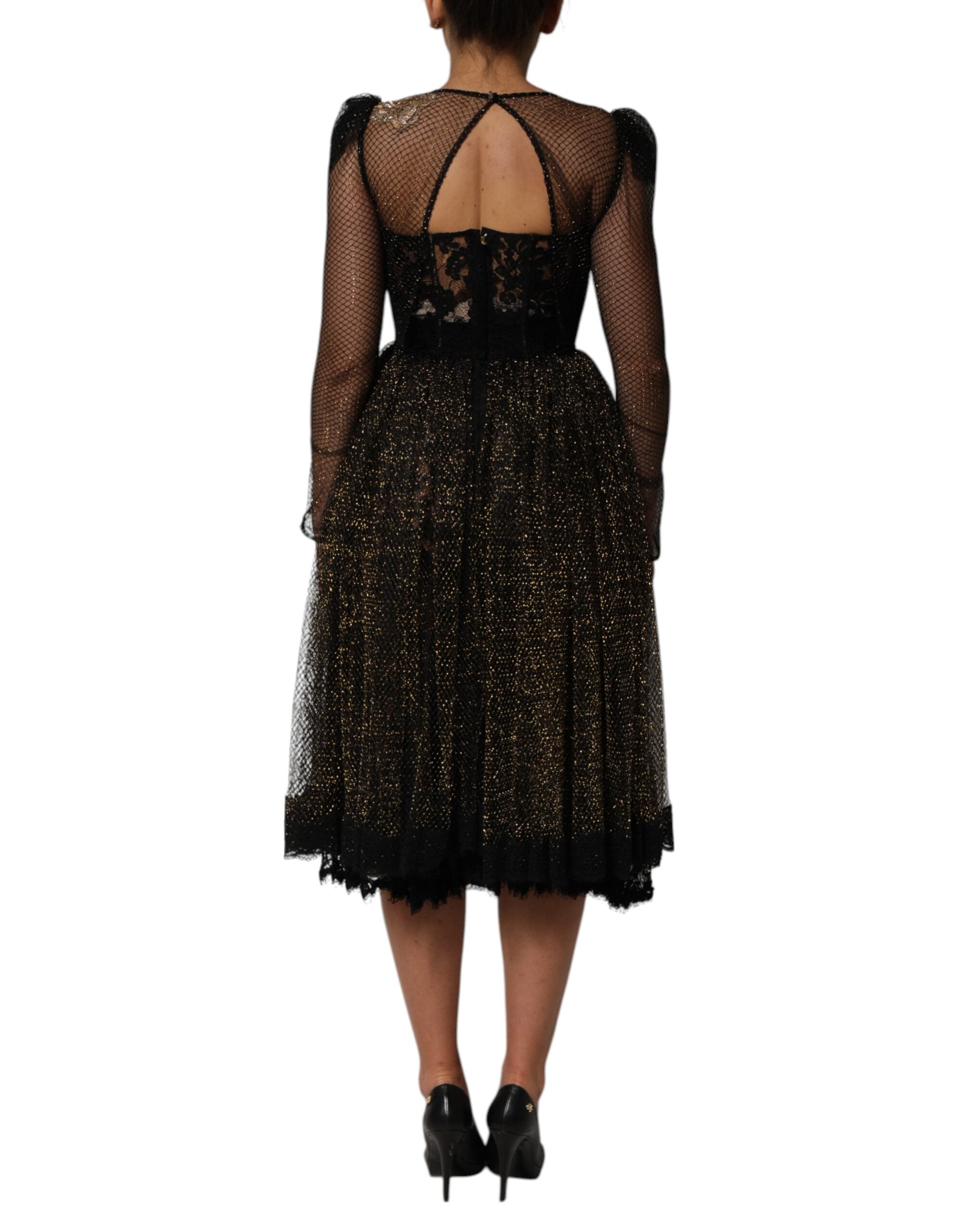 Robe en ligne A noire Dolce & Gabbana ornée de cristaux en forme de cœur brillant et embellissements élégants.