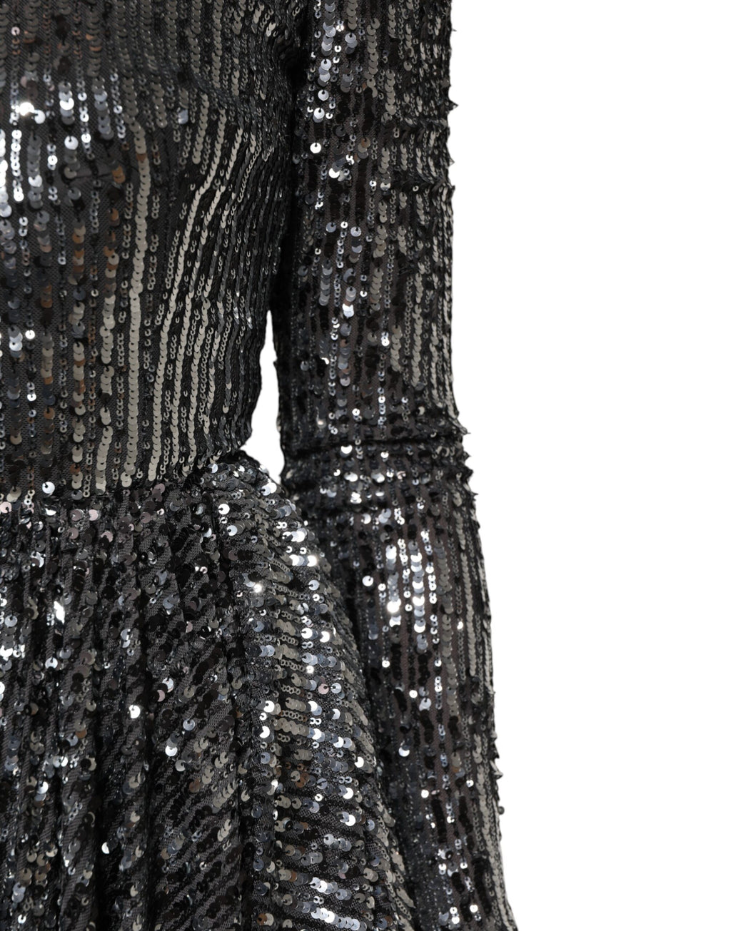 Robe midi longue Dolce & Gabbana noire à sequins, manches longues et coupe en A, élégante et brillante.