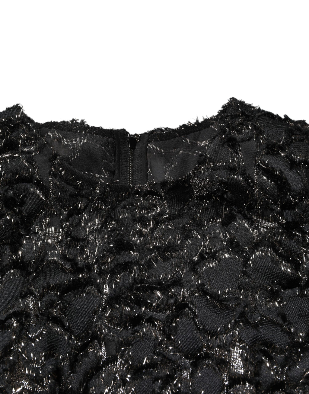 Robe ajustée en tweed à sequins noirs de Dolce & Gabbana, style élégante et sophistiquée, vue de face.