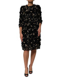 Robe droite en viscose noire de Dolce & Gabbana avec embellissements de perles, style élégant et sophistiqué.