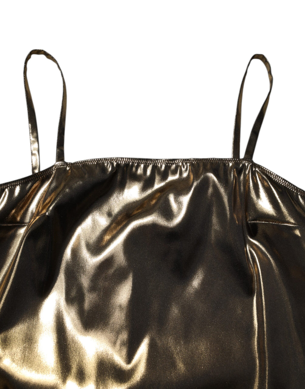 Robe courte sans manches Dolce & Gabbana en métal doré, coupe en A, style élégant et tendance.