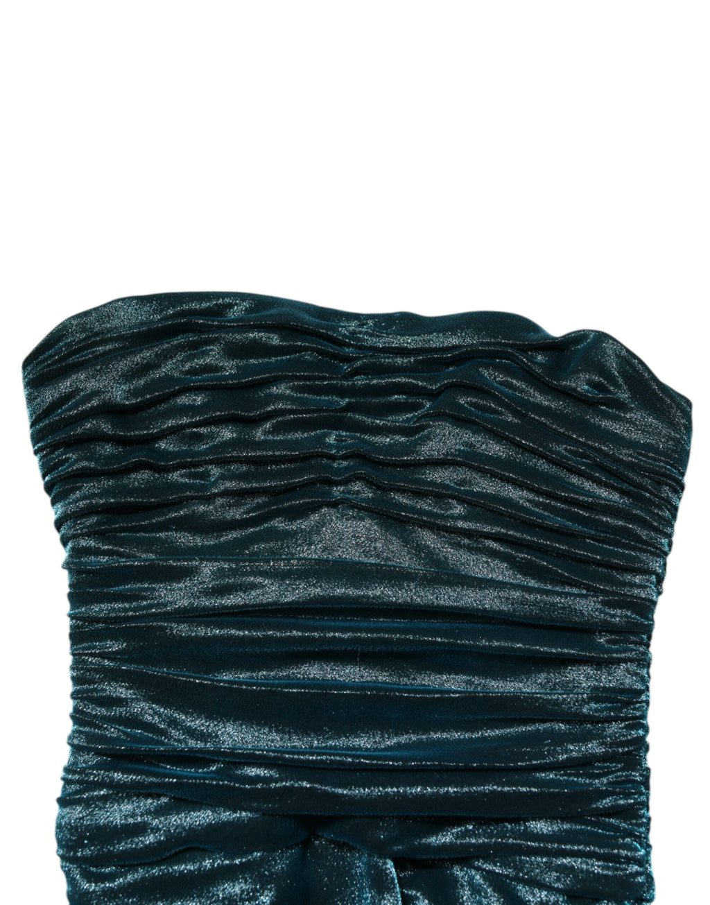 Robe serbe en satin de soie verte de Dolce & Gabbana, ajustée, sans bretelles, élégante et sophistiquée.