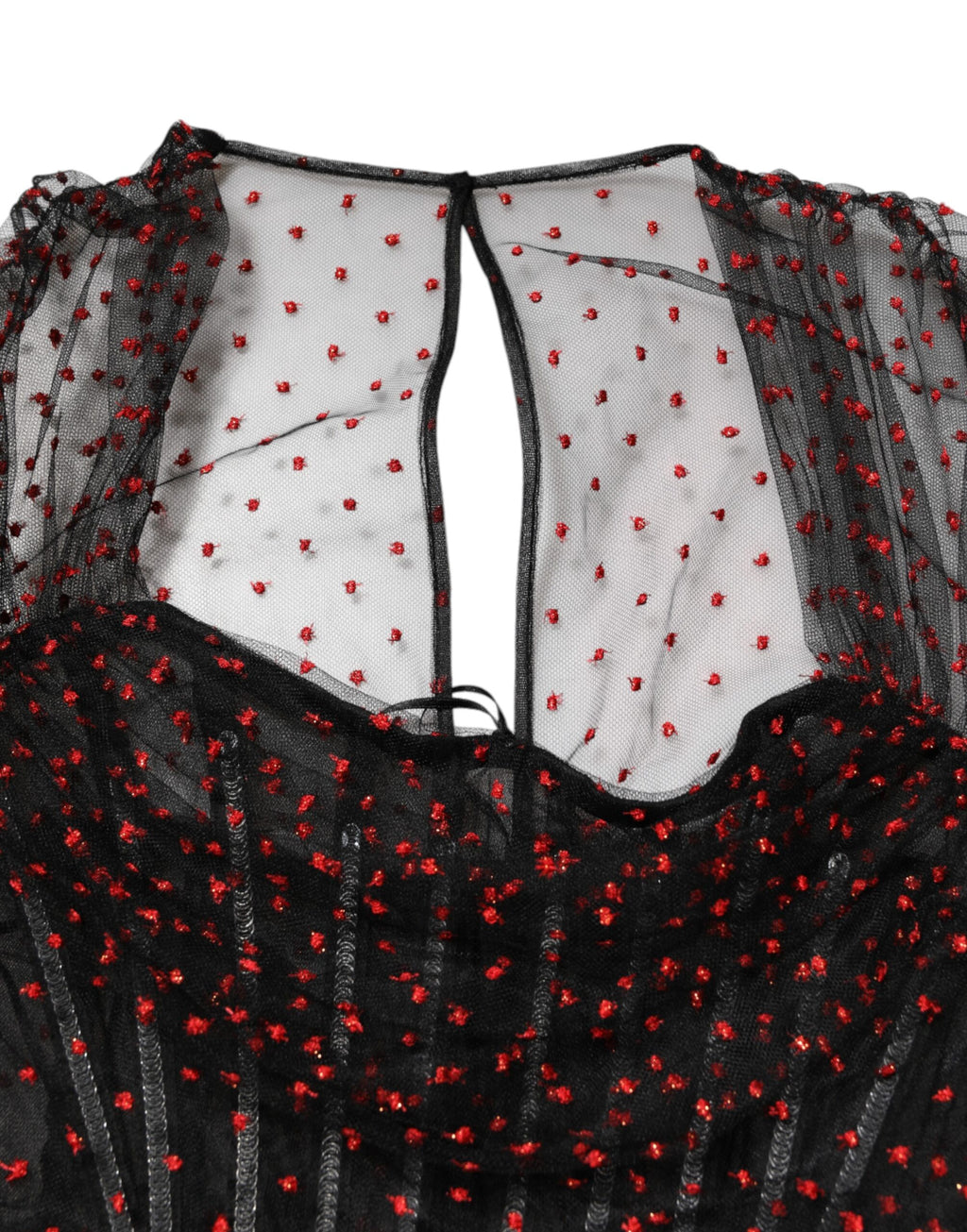 Robe courte noire Dolce & Gabbana en dentelle avec manches longues et coupe ajustée.