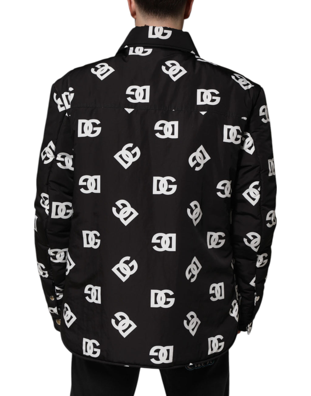 Veste coupe-vent en nylon noir Dolce & Gabbana DG Monogram, style élégant avec logo distinctif visible sur la veste.