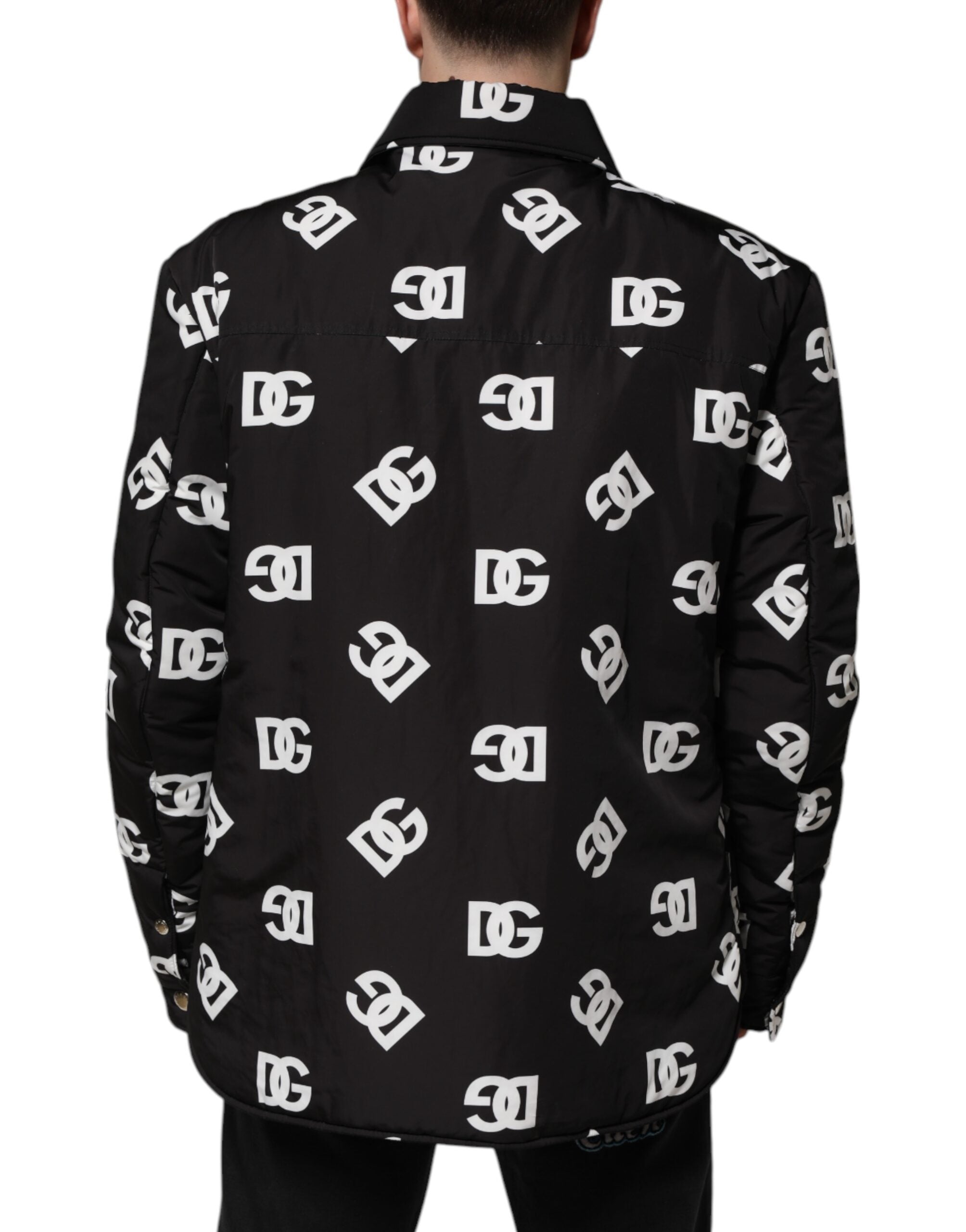 Veste coupe-vent en nylon noir Dolce & Gabbana DG Monogram, style élégant avec logo distinctif visible sur la veste.