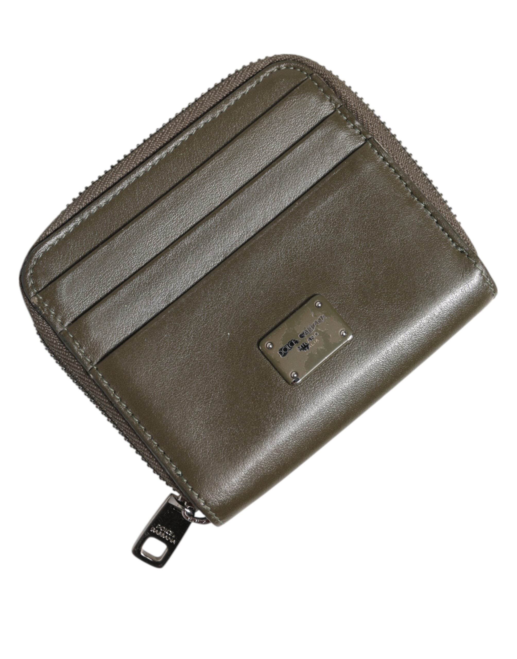 Dolce & Gabbana Brown Leather Logo Plaque Card Holder Coin Purse Wallet