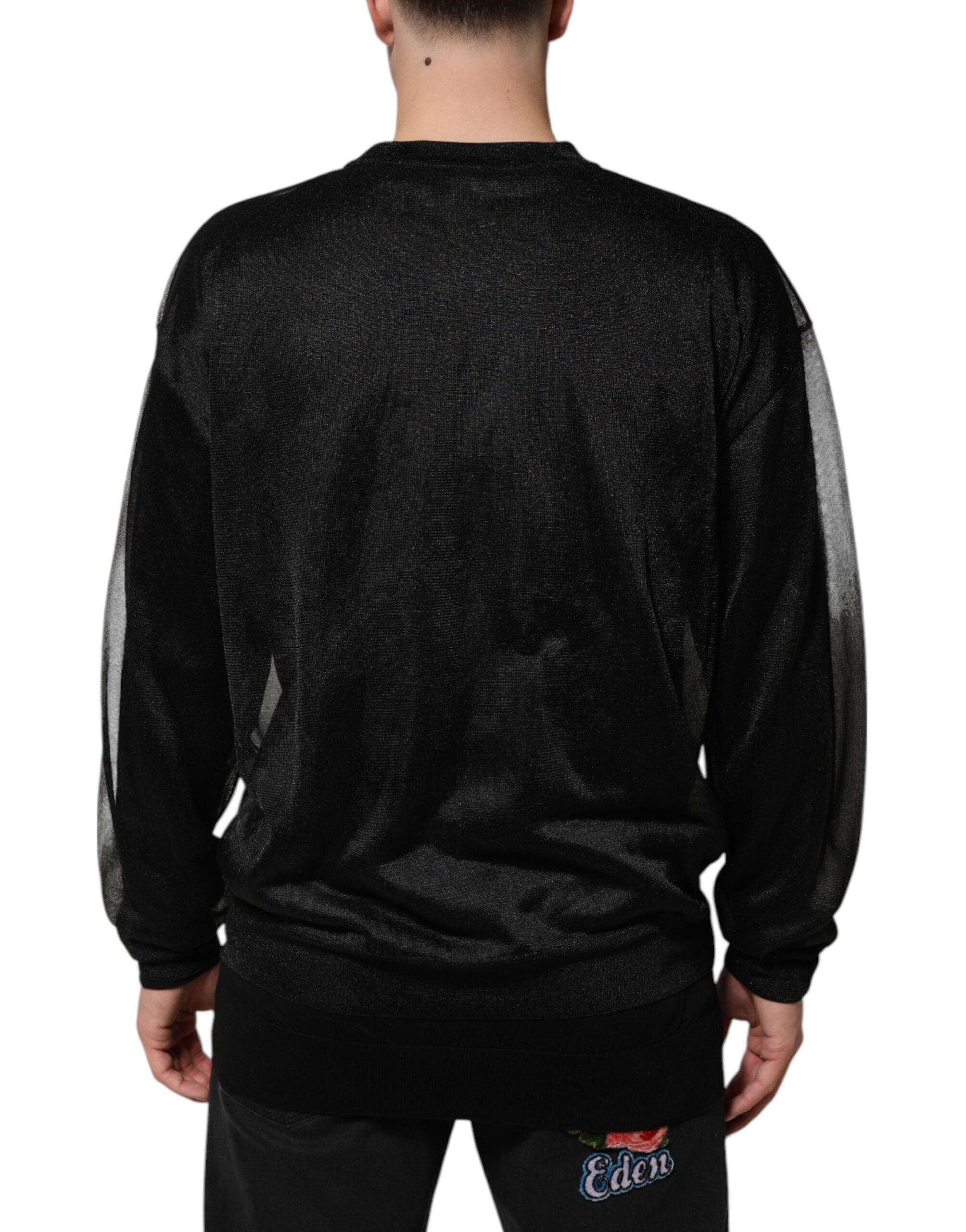 Sweat-shirt noir en polyester Dolce & Gabbana, pull-over décontracté avec logo discret, pour homme ou femme.