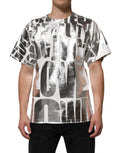 T-shirt blanc Dolce & Gabbana en coton avec imprimé métallique et col rond, vue de face.