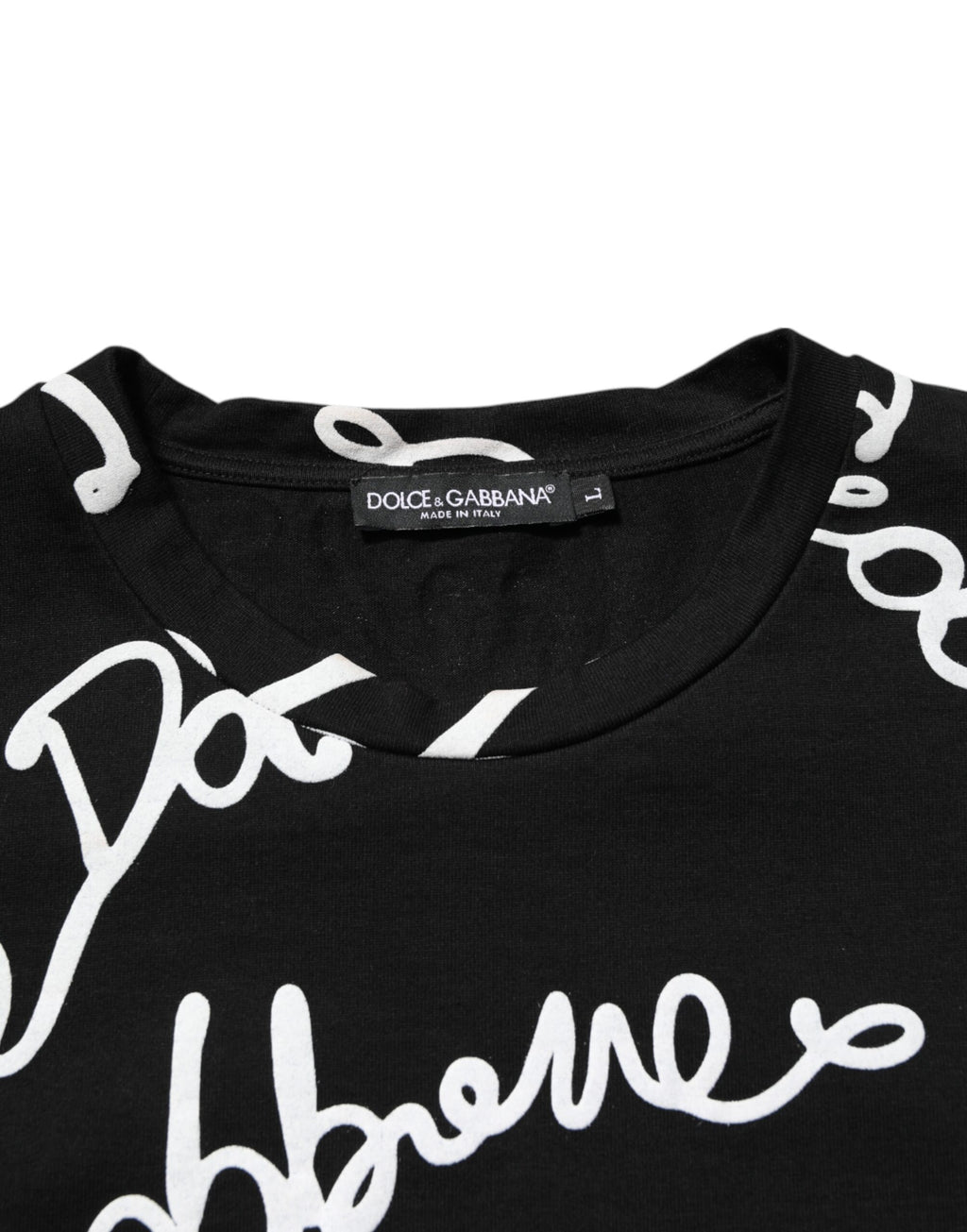 T-shirt en coton noir Dolce & Gabbana avec logo imprimé, col rond, vue de face.