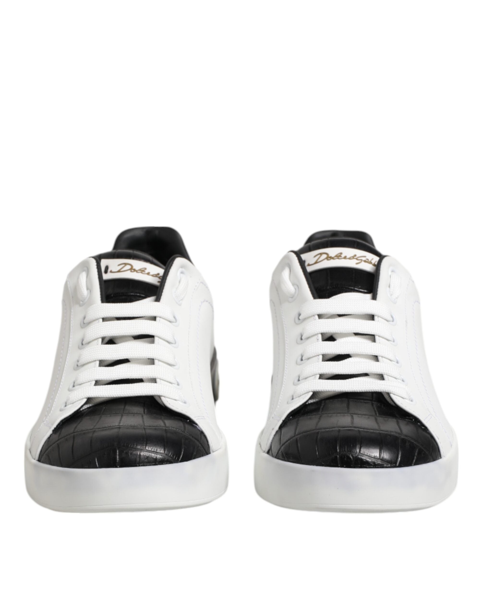Chaussures sneakers Portofino en cuir blanc et noir de Dolce & Gabbana, style élégant avec détails en cuir.