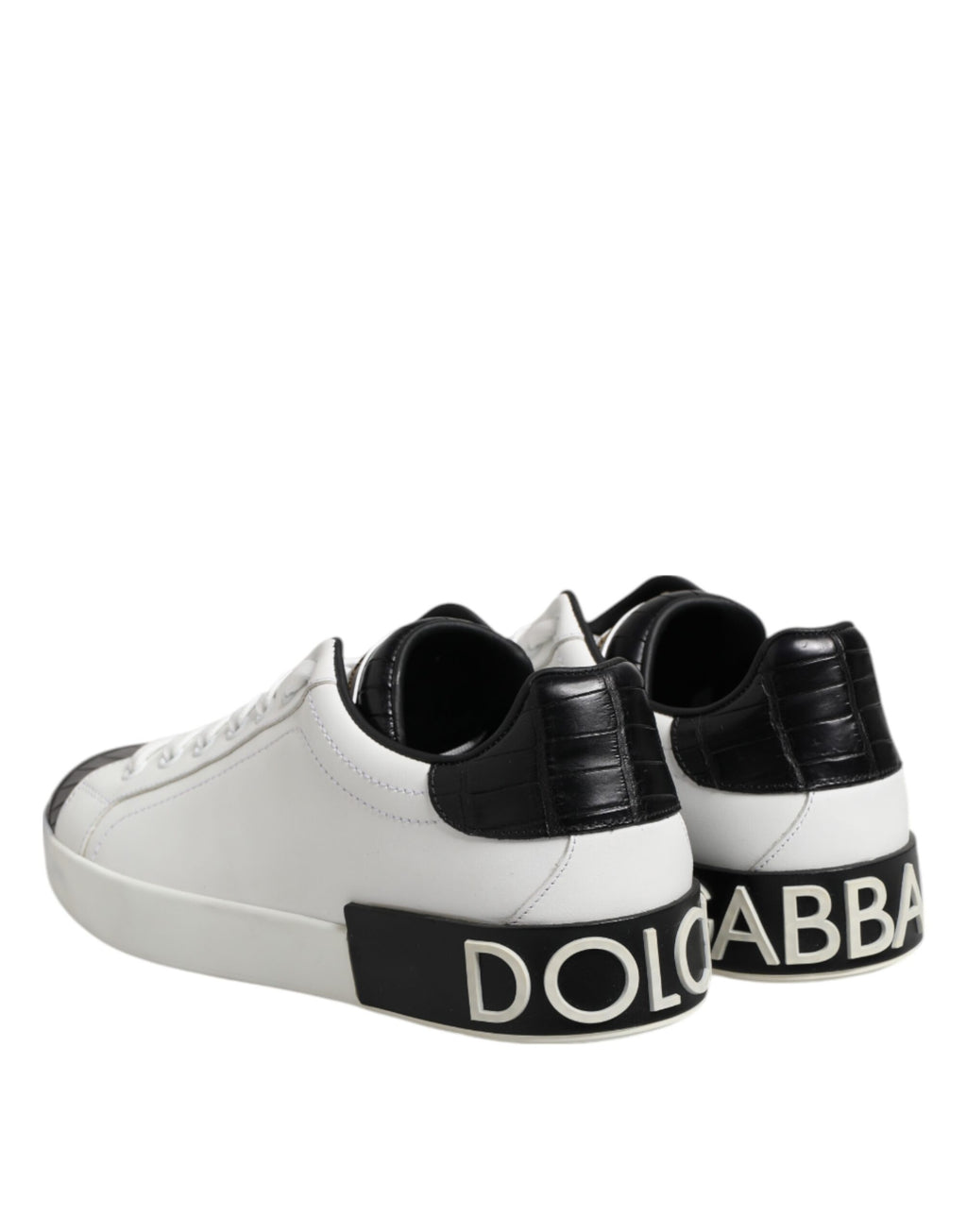 Chaussures sneaker Portofino en cuir blanc et noir Dolce & Gabbana, chaussure élégante pour homme.